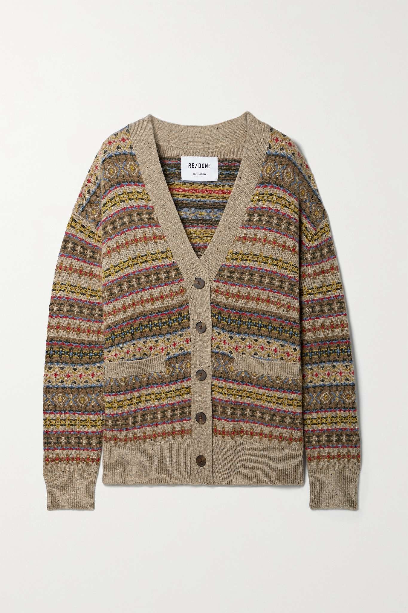 90s oversized Fair Isle recycled wool-blend cardigan - 1