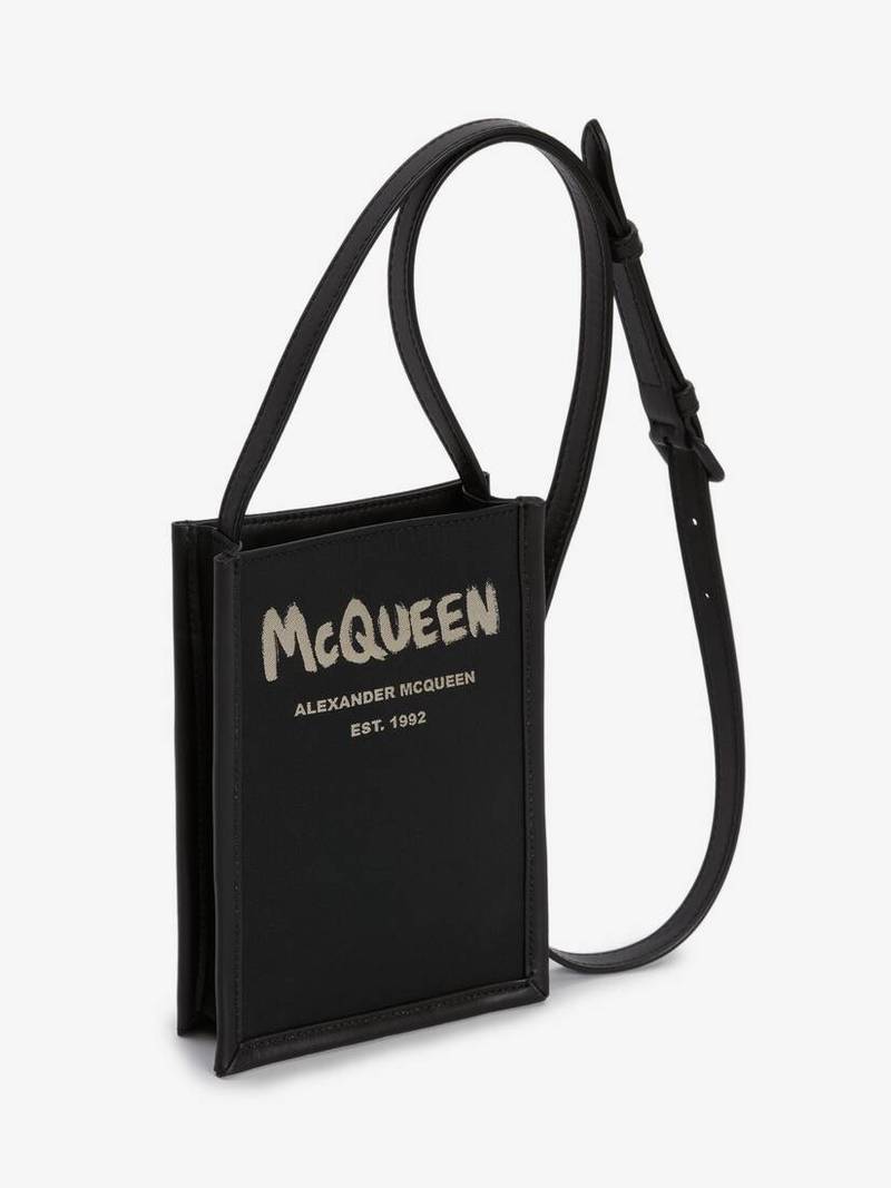 Alexander McQueen Mcqueen Graffiti Edge Mini Crossbody Bag in Black/off White outlook