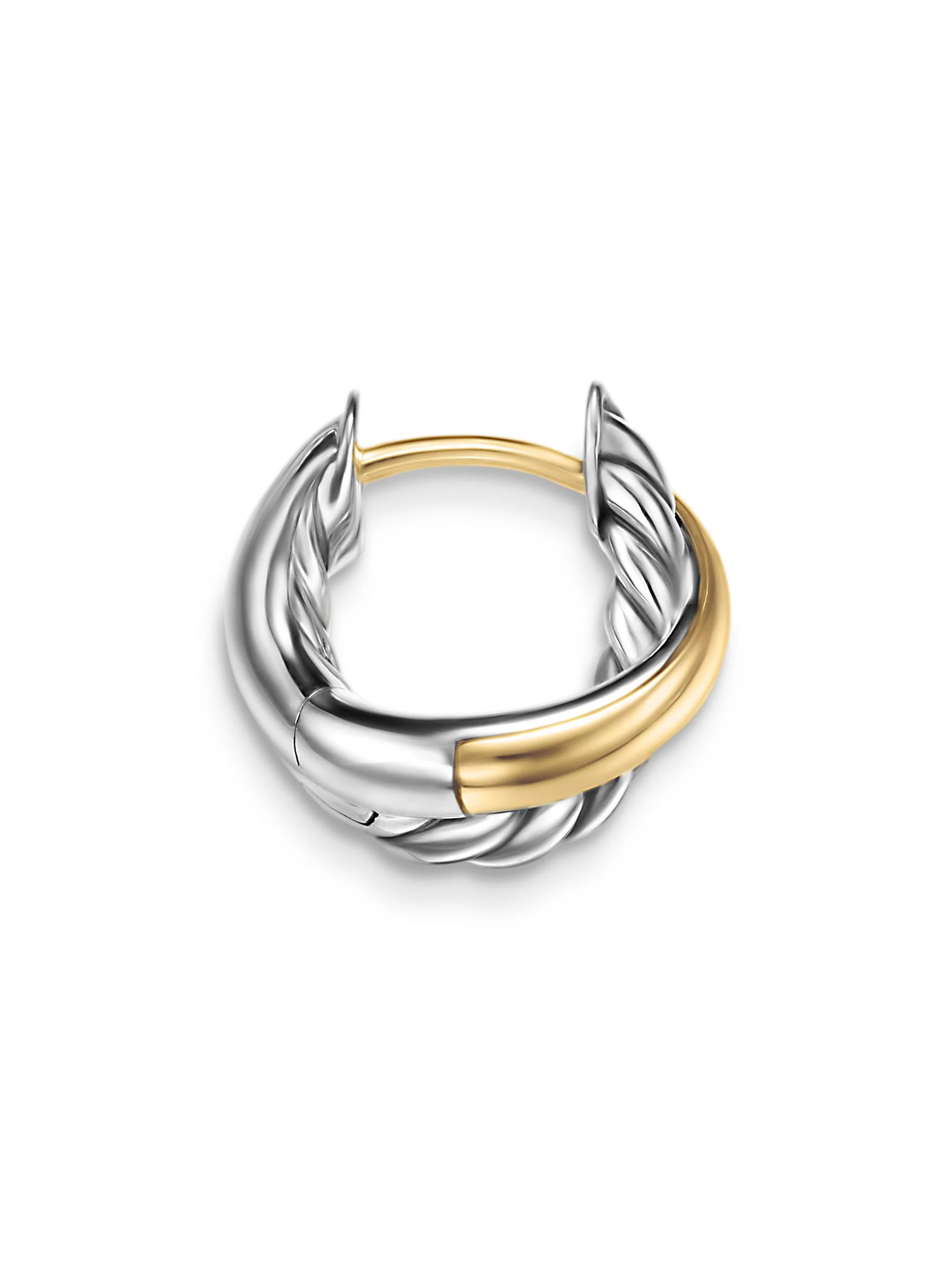 Women's Crossover Huggie Hoop Earrings in Sterling Silver with 18K Yellow Gold 12.4MM - Silver - 1