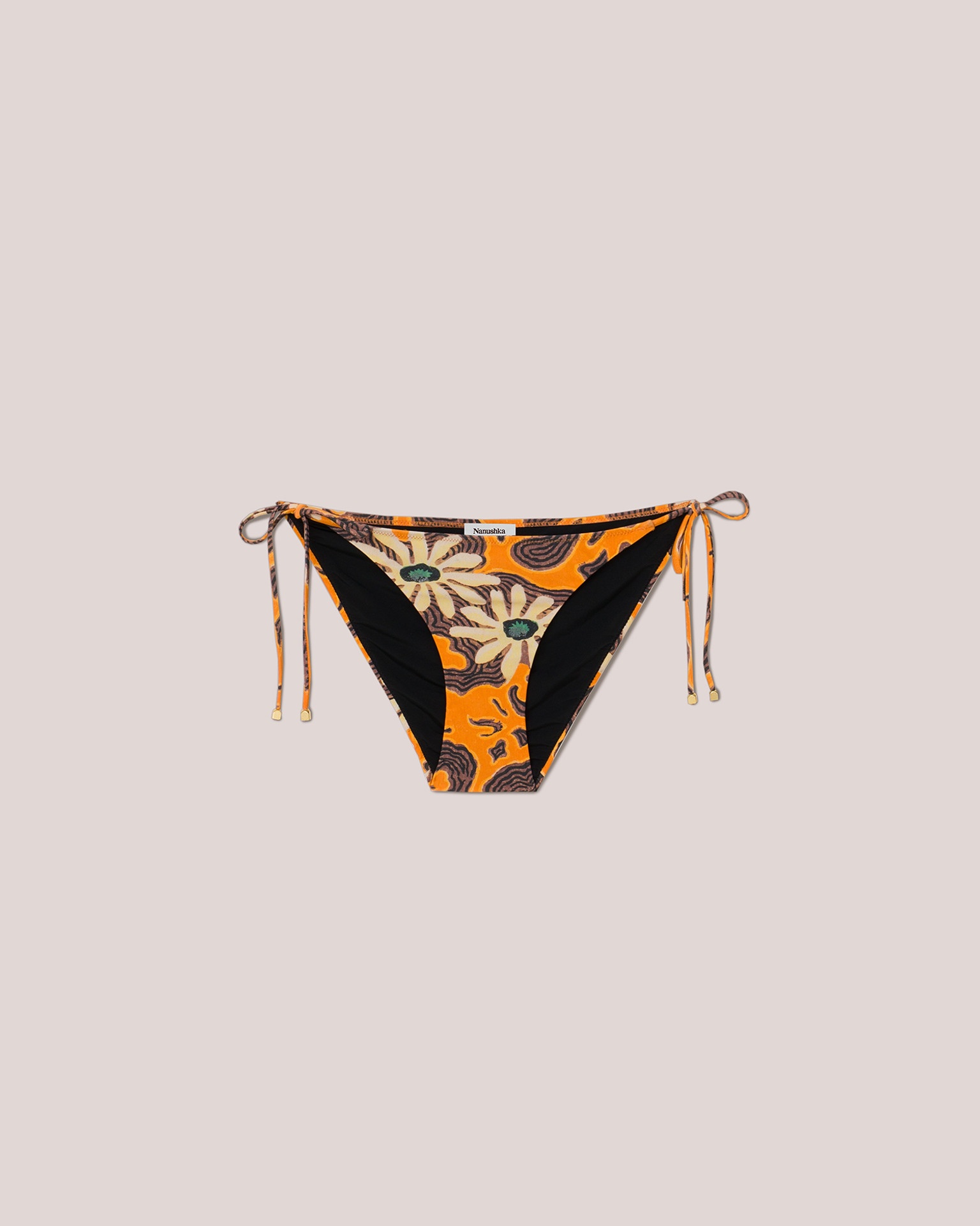 JULIE - Matte-stretch floral tie bikini briefs - Orange - 1