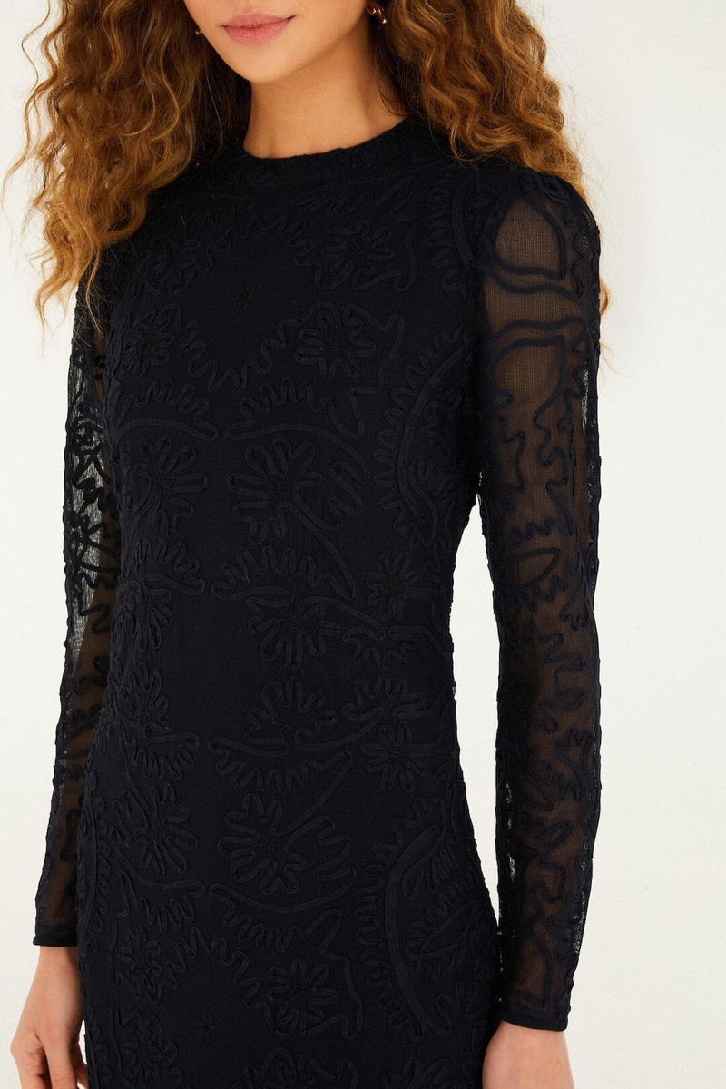 FARM RIO Black Embroidered Sheer Sleeve Maxi Dress outlook