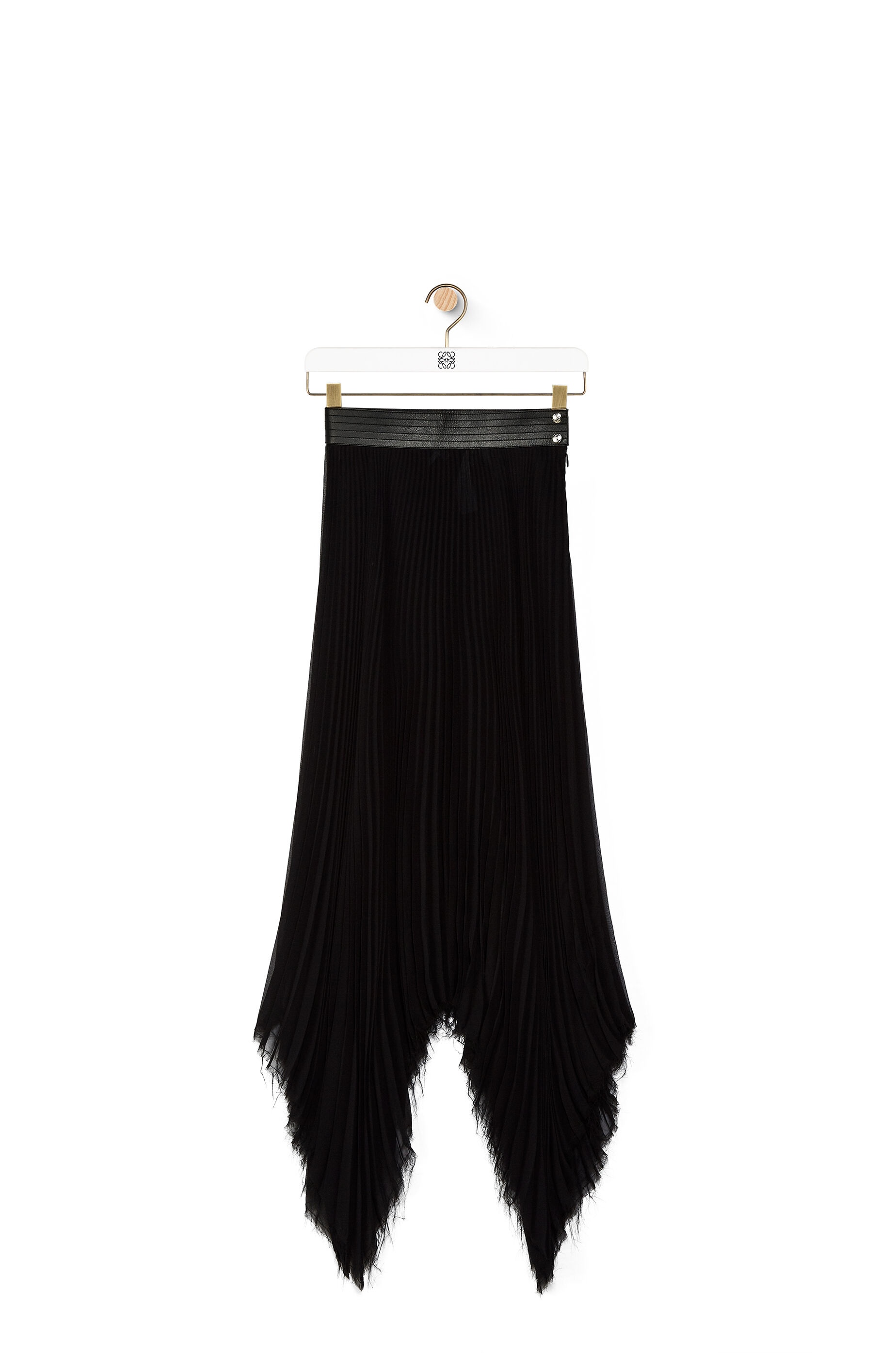 Asymmetric pleated skirt leather trim in polyester - 1