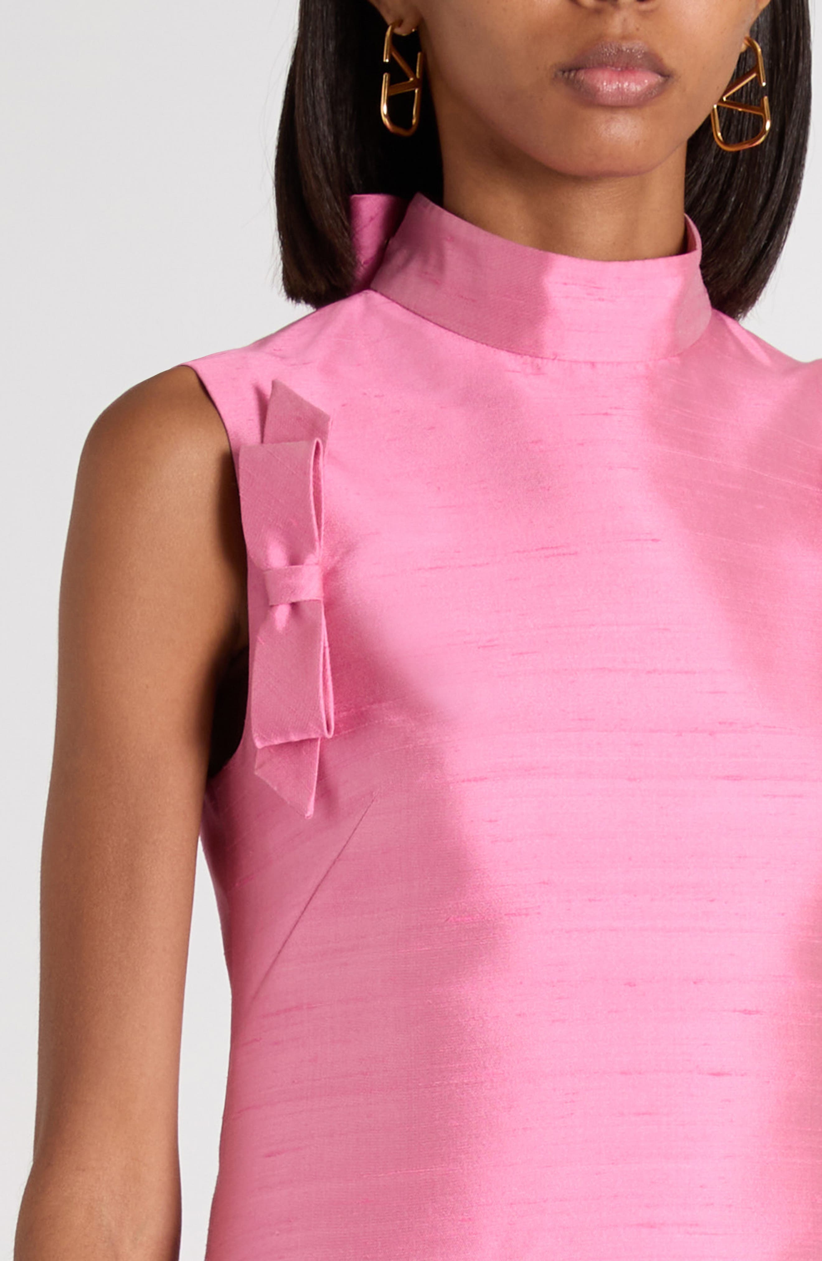 Valentino Garavani Bow Detail Shantung Silk Minidress in Pink at Nordstrom - 4