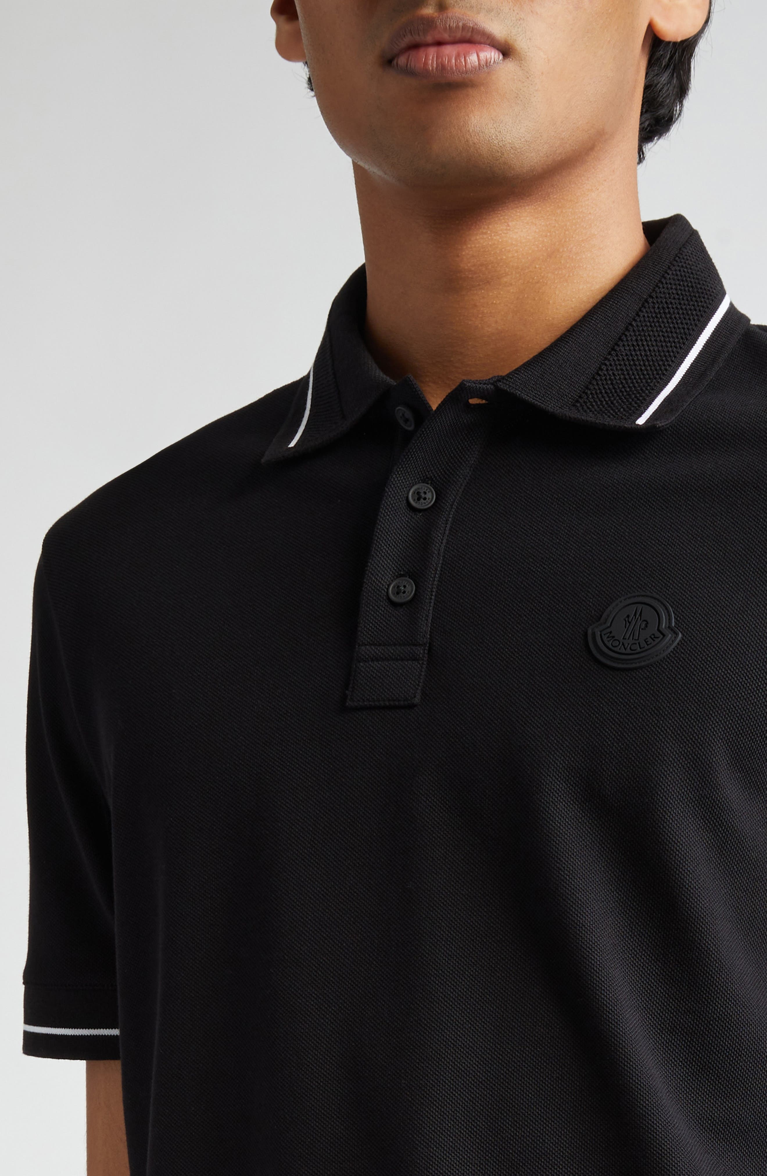 Moncler Tipped Cotton Piqué Polo in Black at Nordstrom - 4
