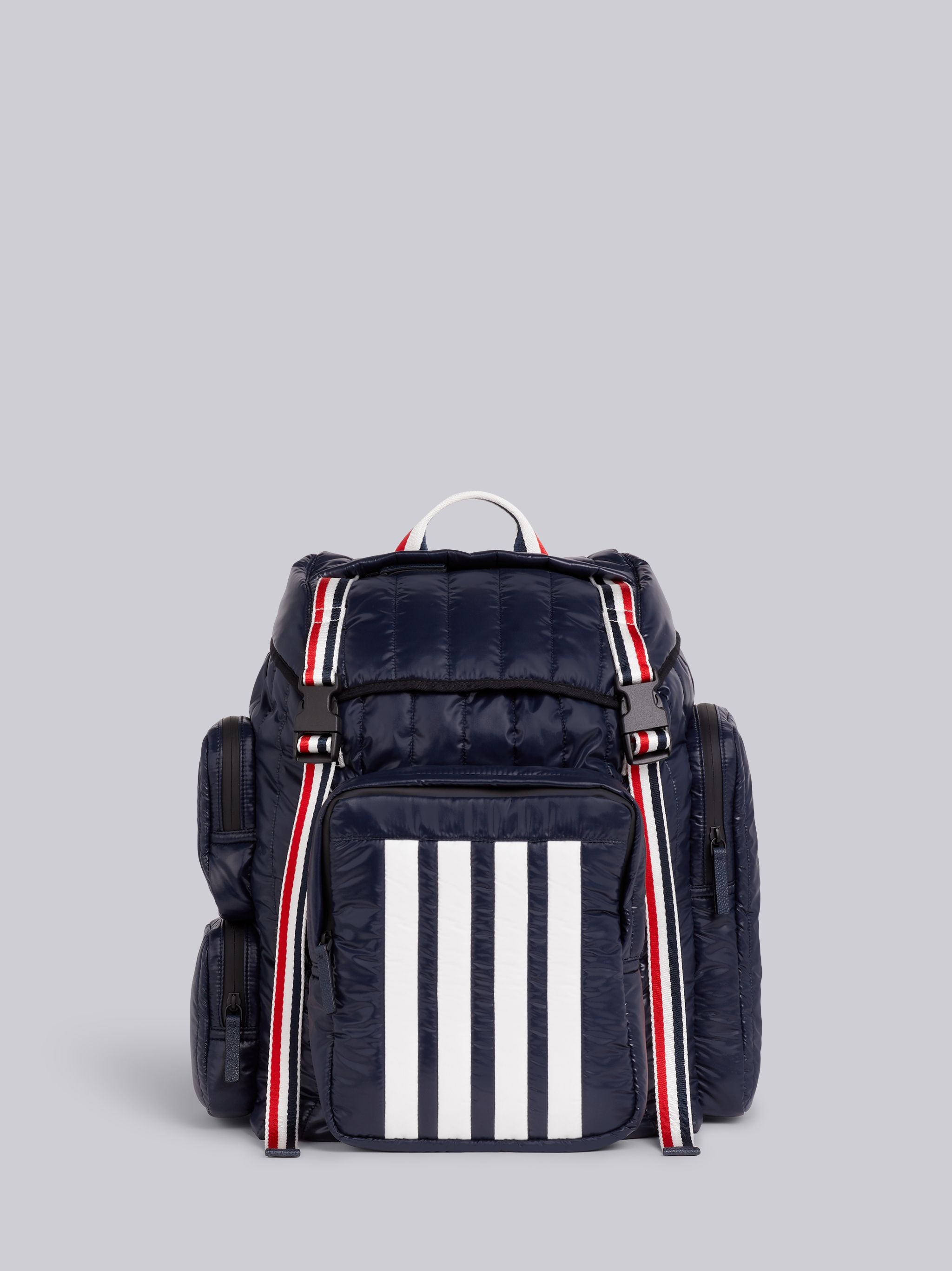 Navy Quilted Ripstop Tricolor Webbing Handles 4-Bar Backpack - 1