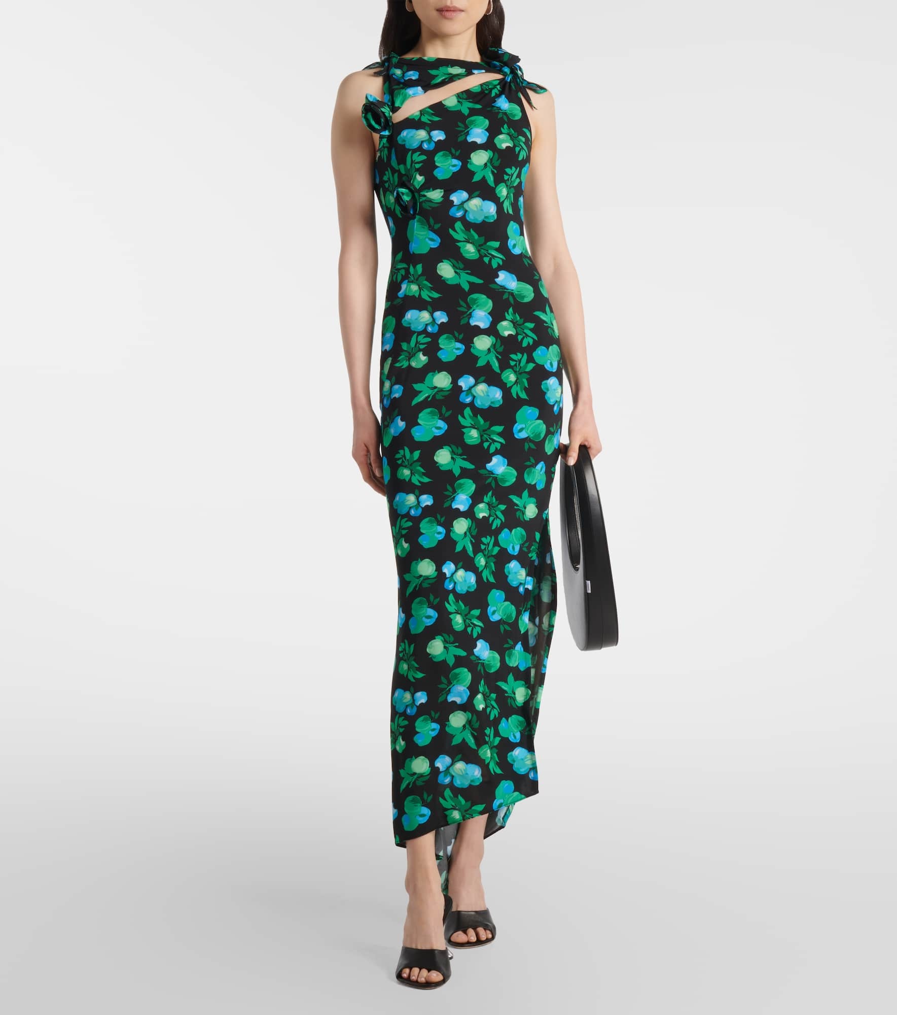 Embroidered printed asymmetric maxi dress - 2