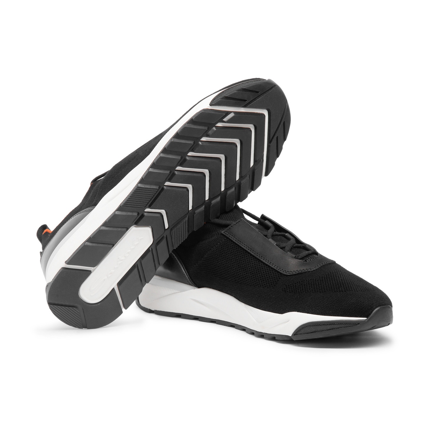 Santoni Men's black stretch knit sneaker | REVERSIBLE