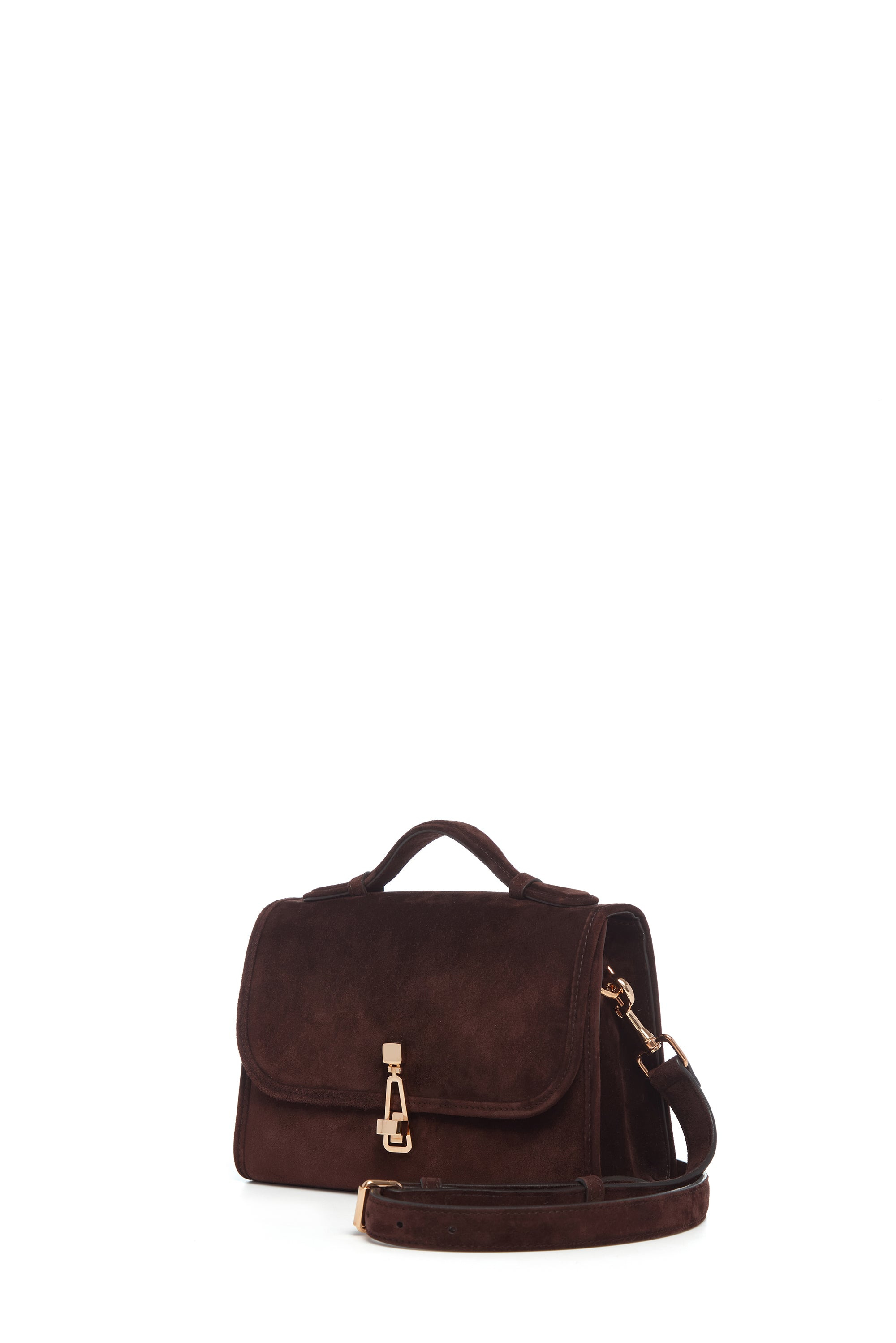 Small Leonora Flap Bag in Dark Brown Suede - 3