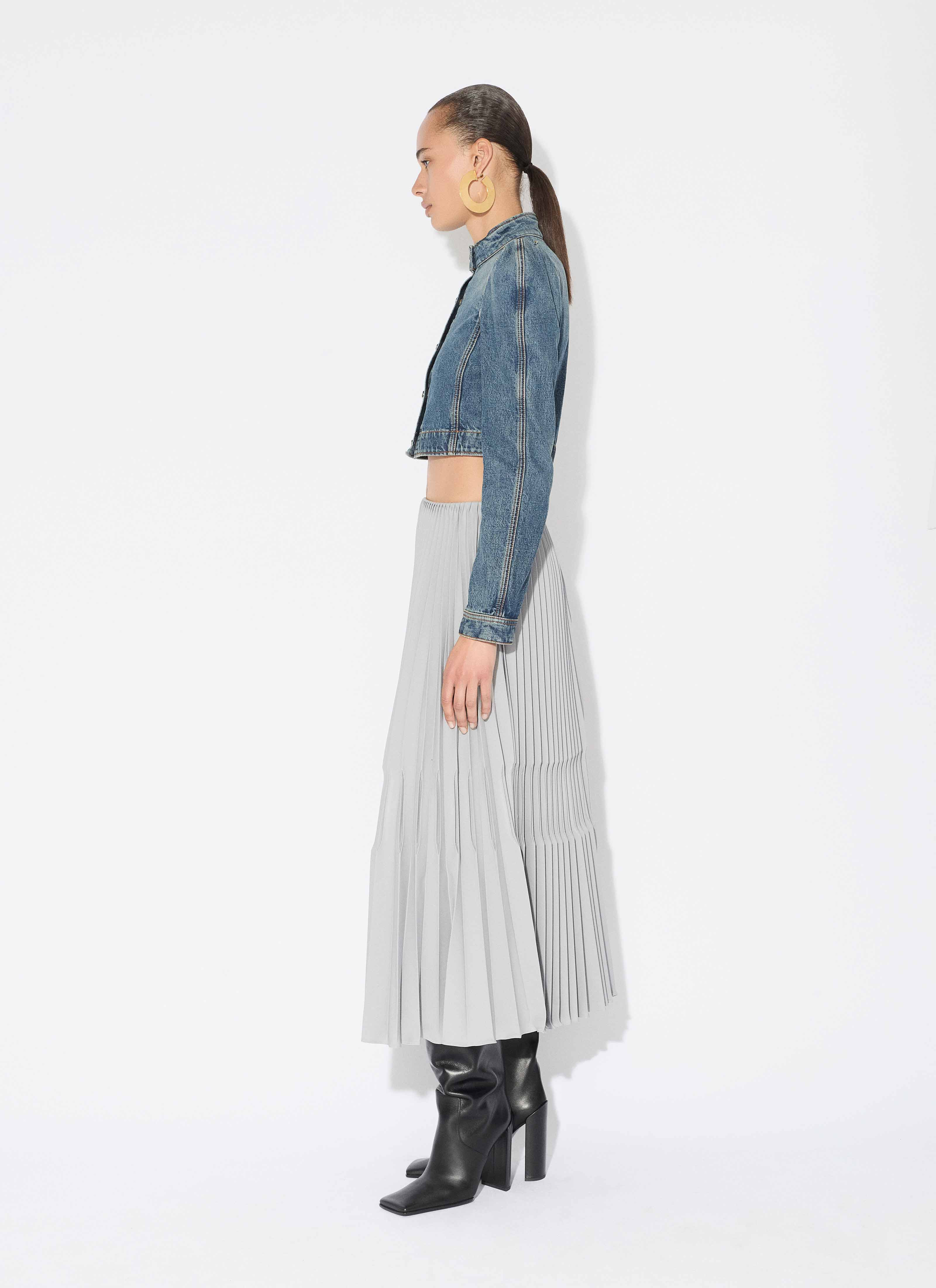 WOOL GABARDINE PLEATED SKIRT - 4