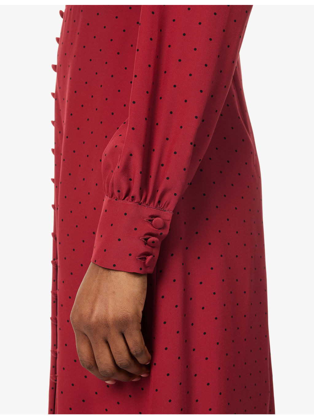 Polka-Dot Puffed-Sleeves Silk Midi Dress - 5