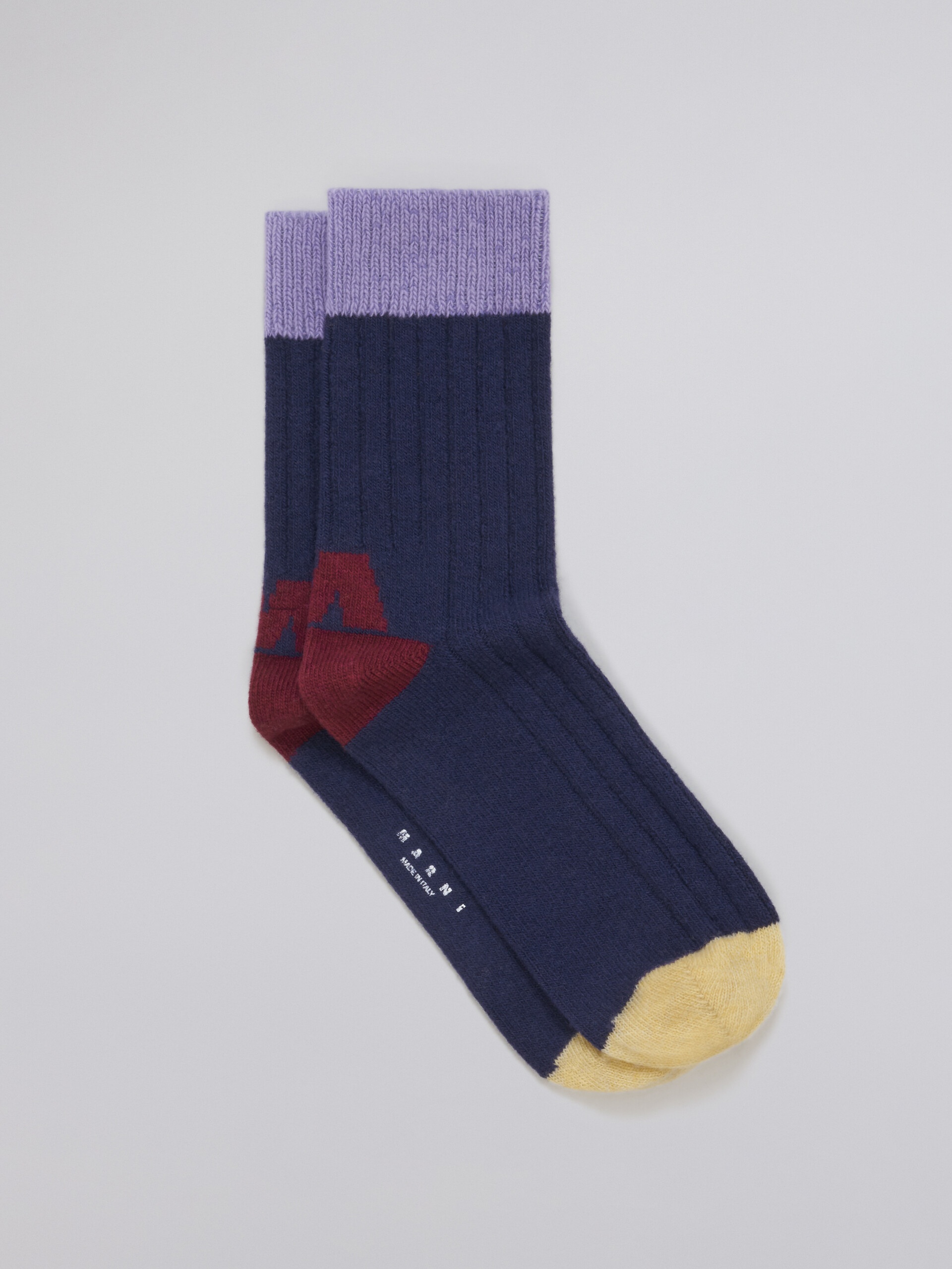 BLUE WOOL SOCK WITH LOGO M JACQUARD - 1