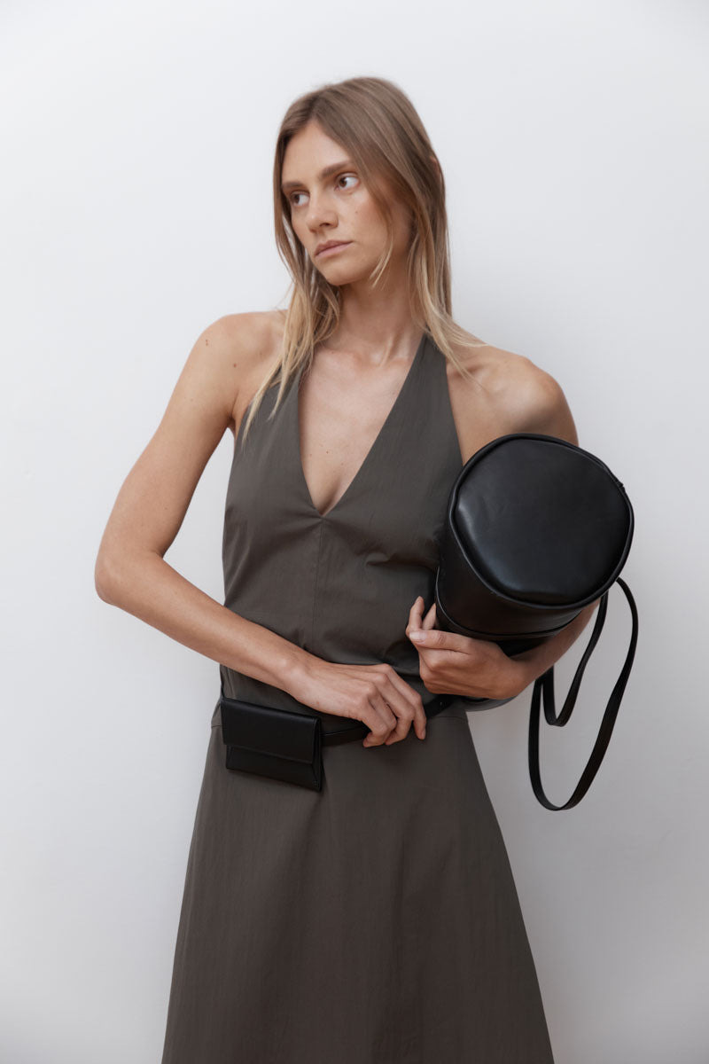Halter Plunge Dress - Khaki - 5