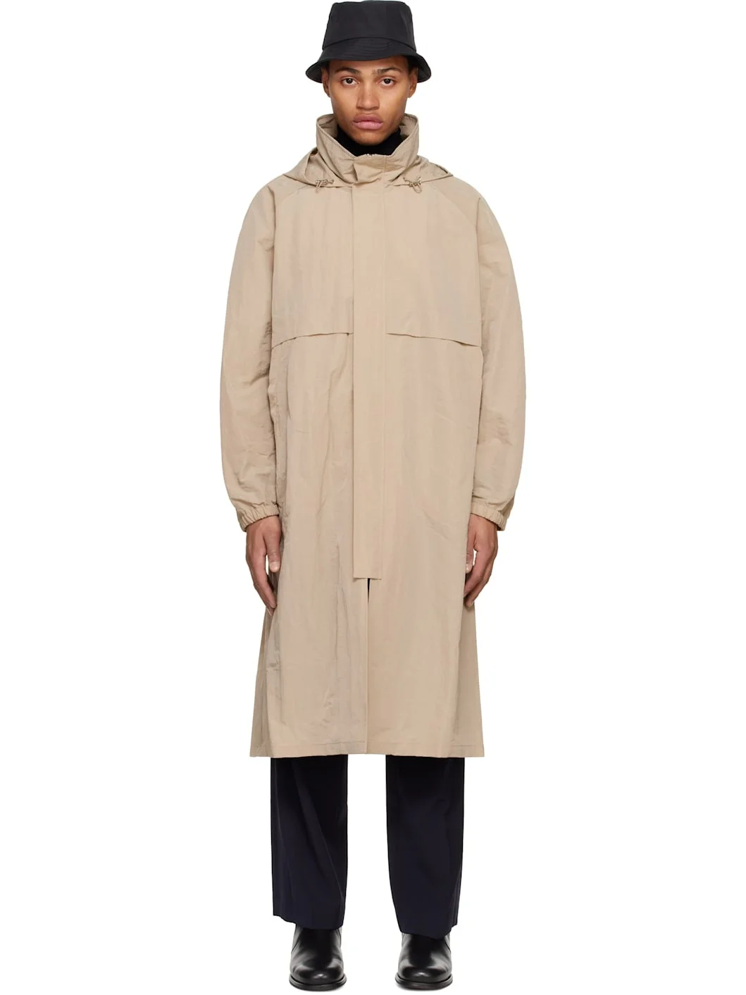 Beige Hooded Paneled Coat - 1