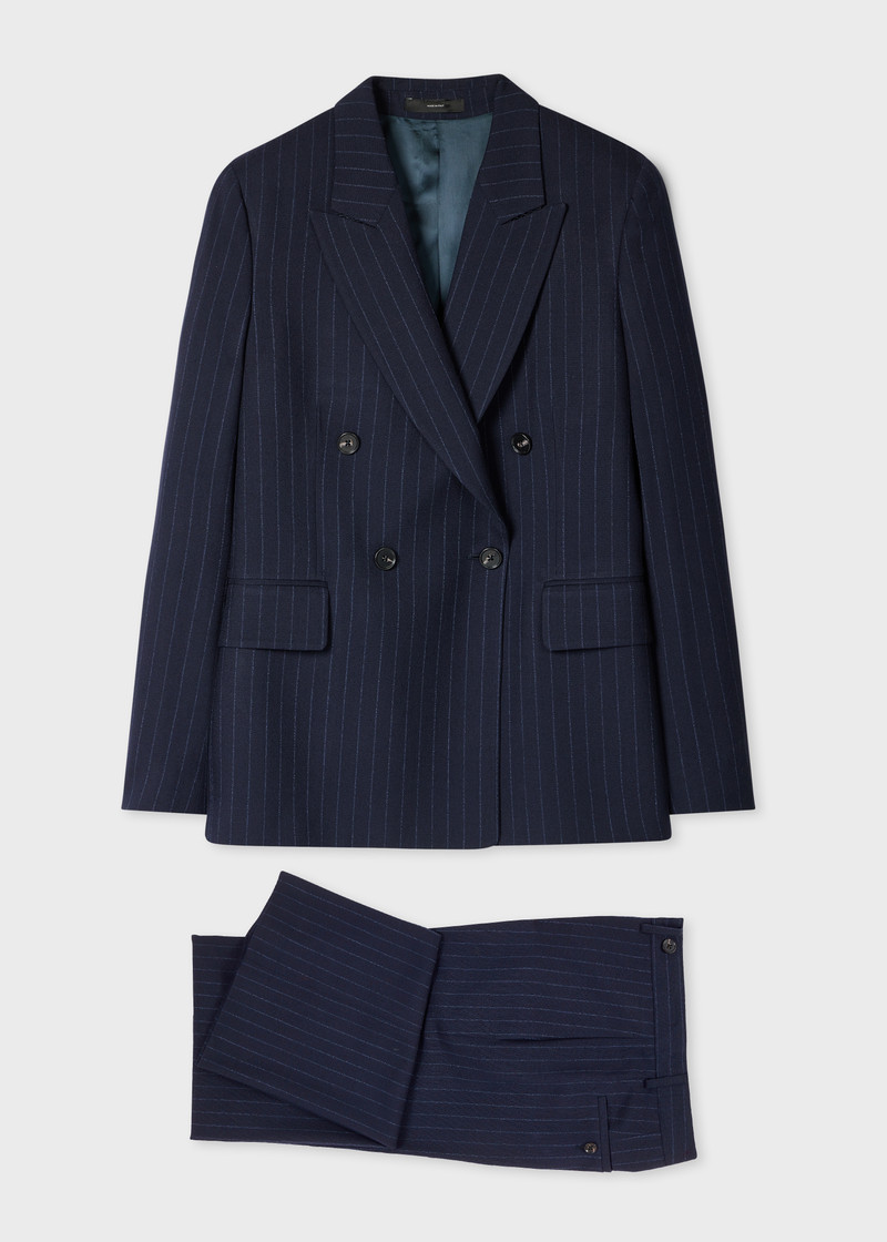 Women's Navy Stripe Double-Breasted Suit 1