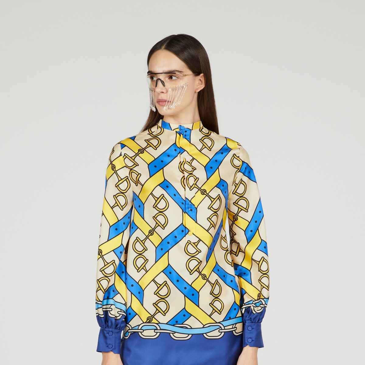 Horsebit strap print silk shirt - 4