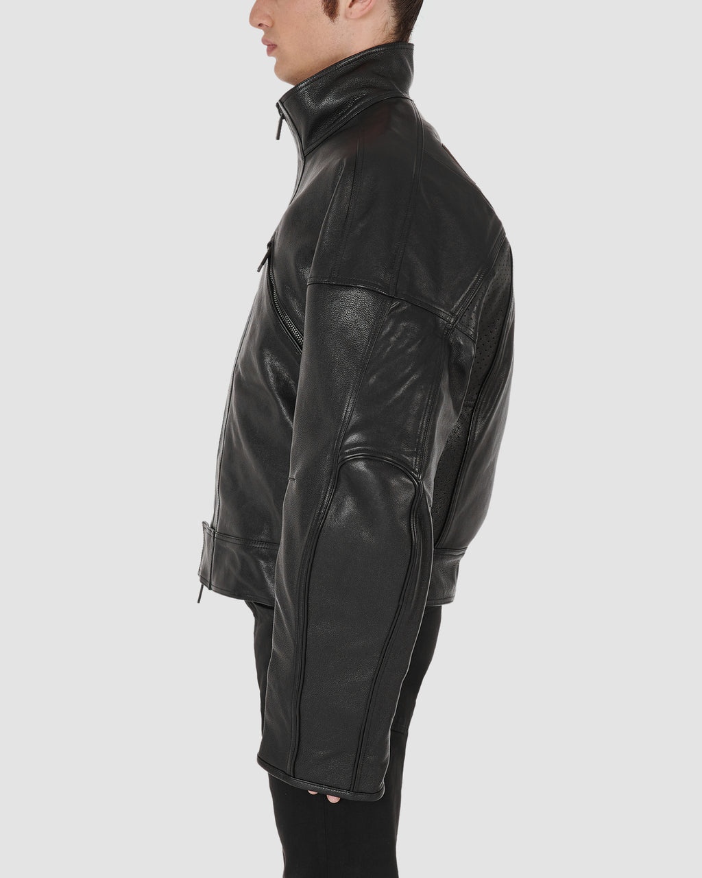 OVERSIZE LEATHER LOGO MOTO JACKET - 4