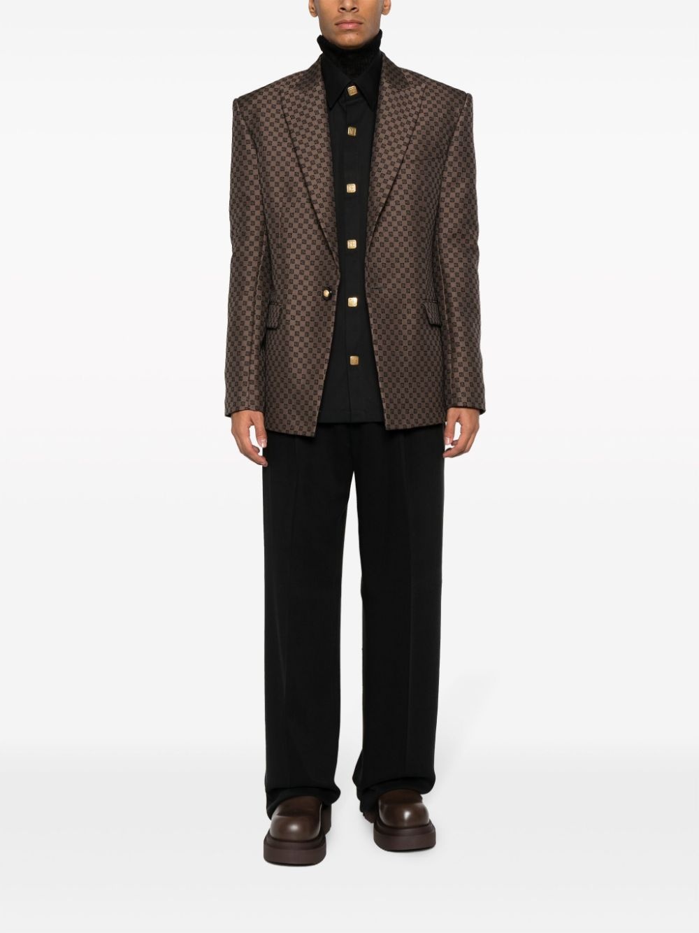 monogram-jacquard single-breasted blazer - 2