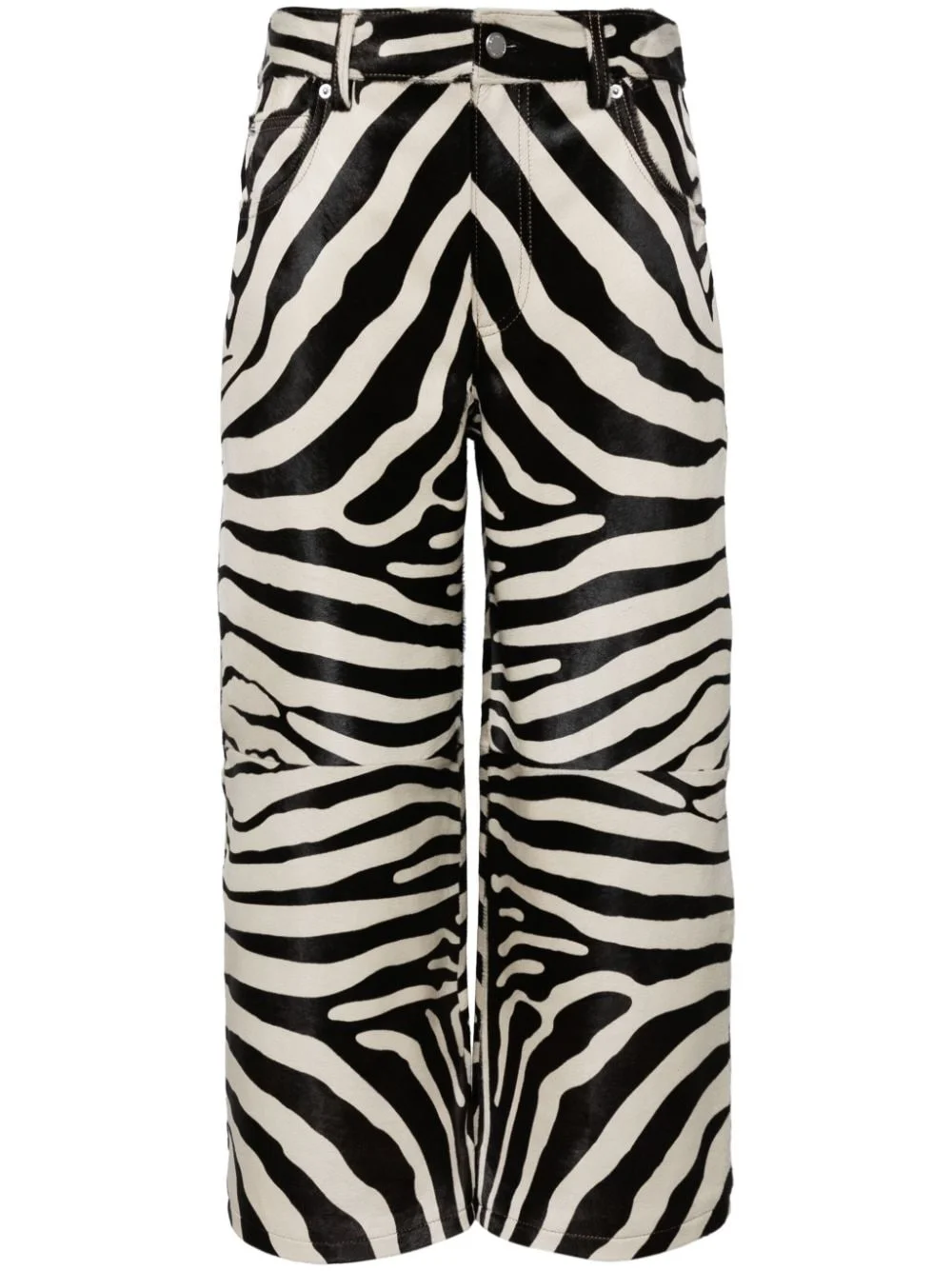 zebra-print cropped leather trousers - 1