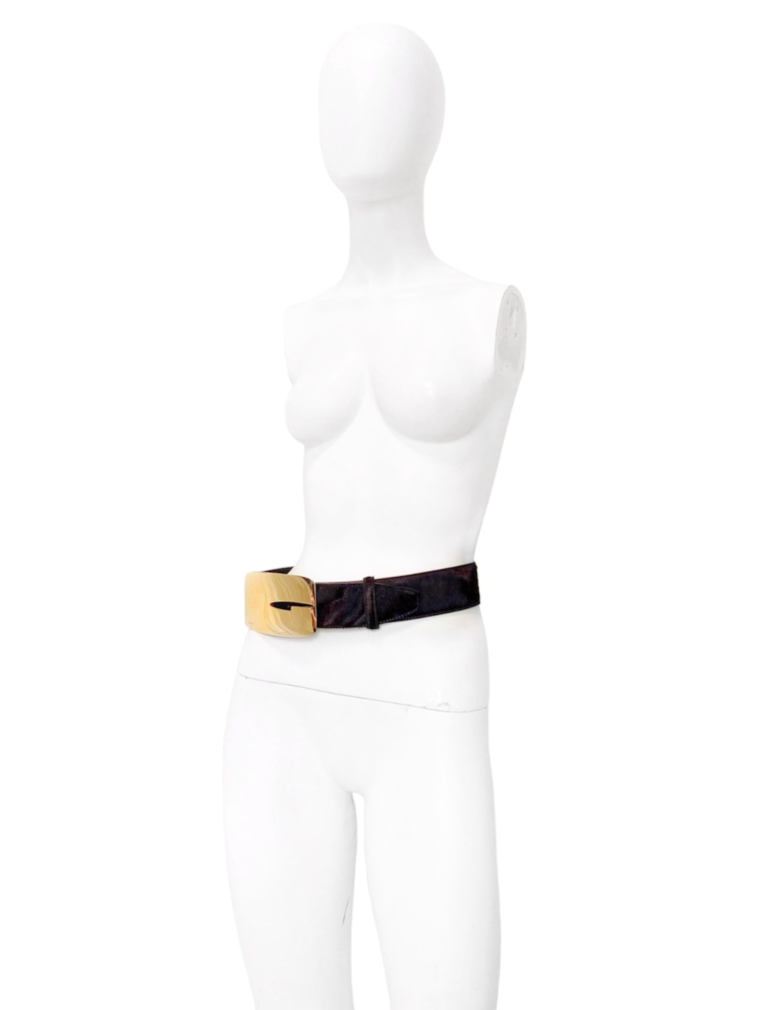 Gucci Fall 1996 Tom Ford Iconic Gold Logo Brown Pony Hair Belt 30 - 5