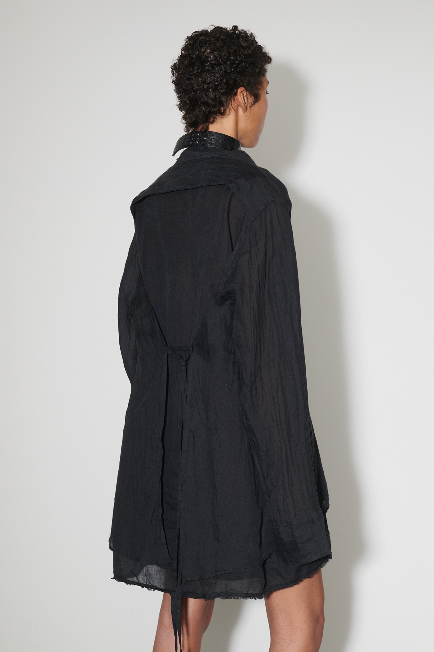 Backless Liner Shirt Black Gauze Ramie - 4