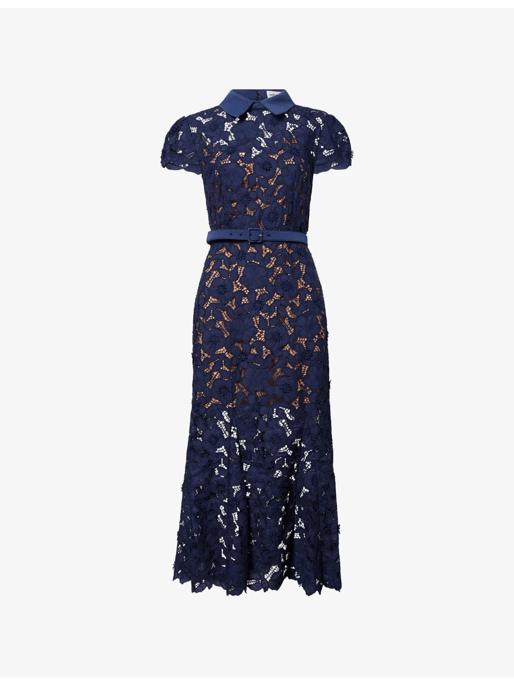 Guipure-Lace Cap-Sleeves Midi Dress - 1