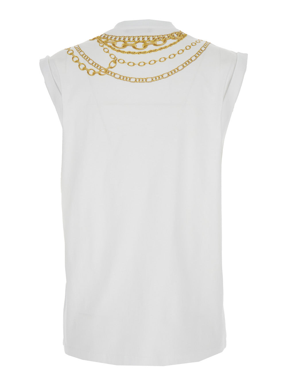 Balmain Women White Sleeveless Top With Maxi Necklace Print On Front And Rear In Cotton Woman - 2