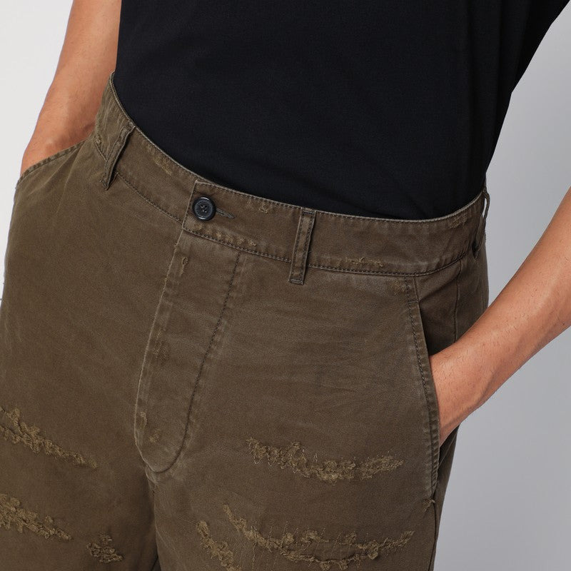 Dsquared2 Military Green Wide Trousers With Wear Men - 4
