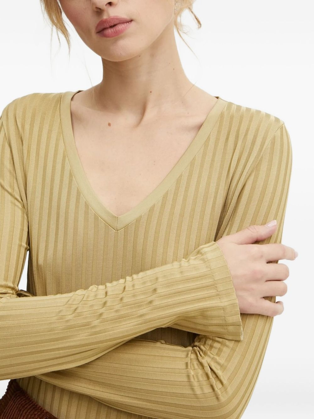 ribbed V-neck top - 3