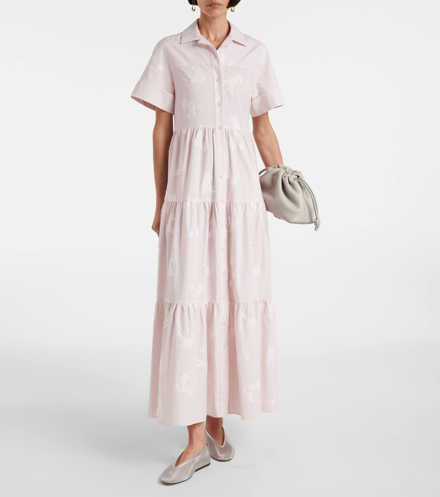 Embroidered tiered cotton shirt dress - 2