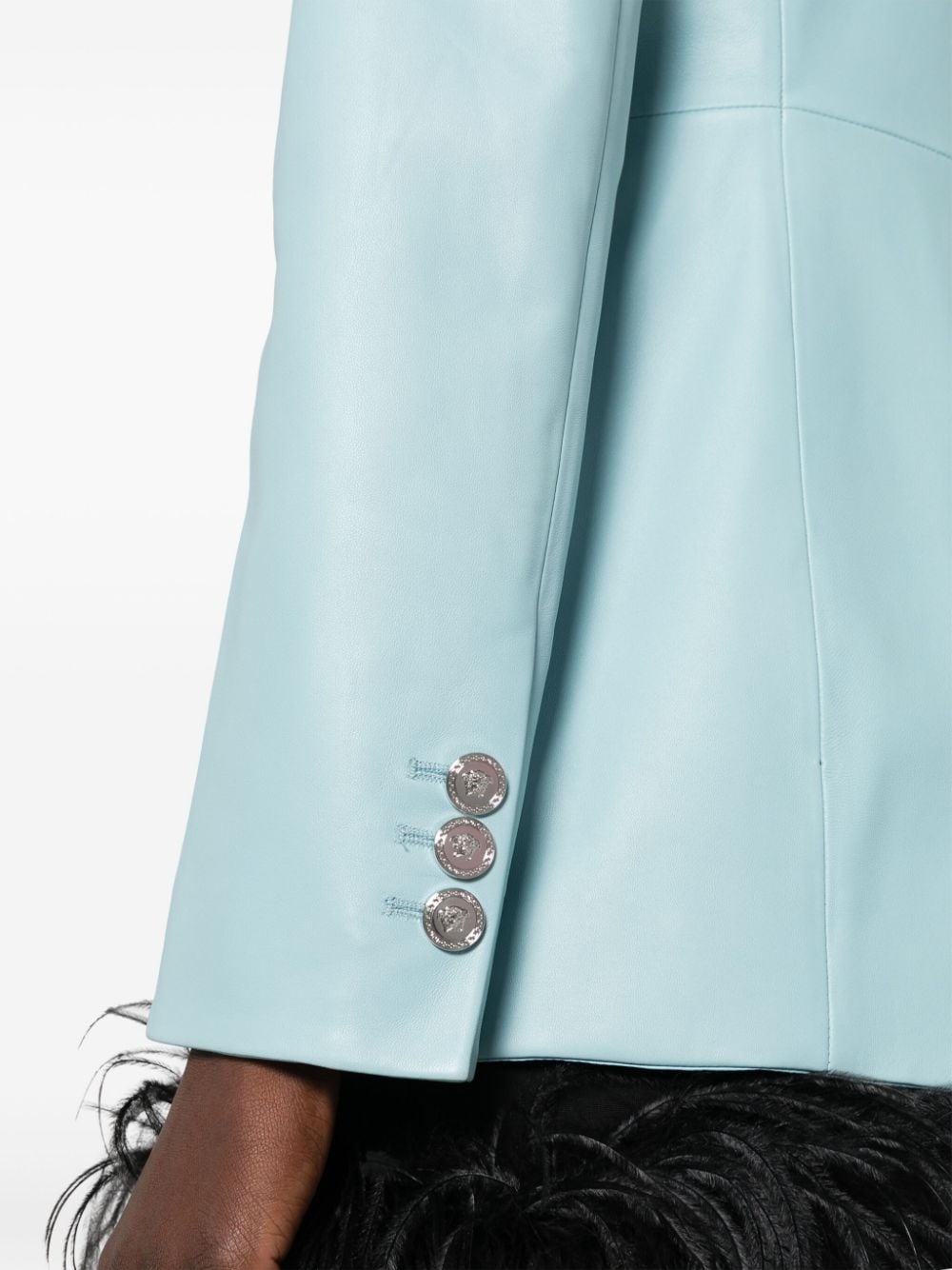 single-breasted leather blazer - 5
