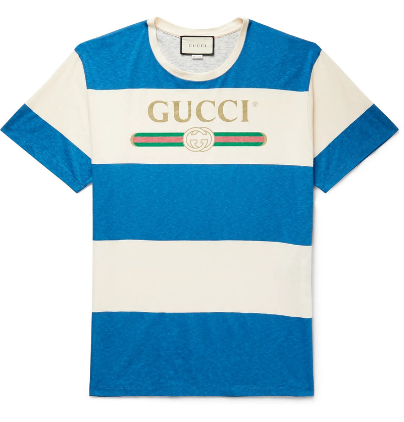Logo-Print Striped Cotton and Hemp-Blend T-Shirt - 1