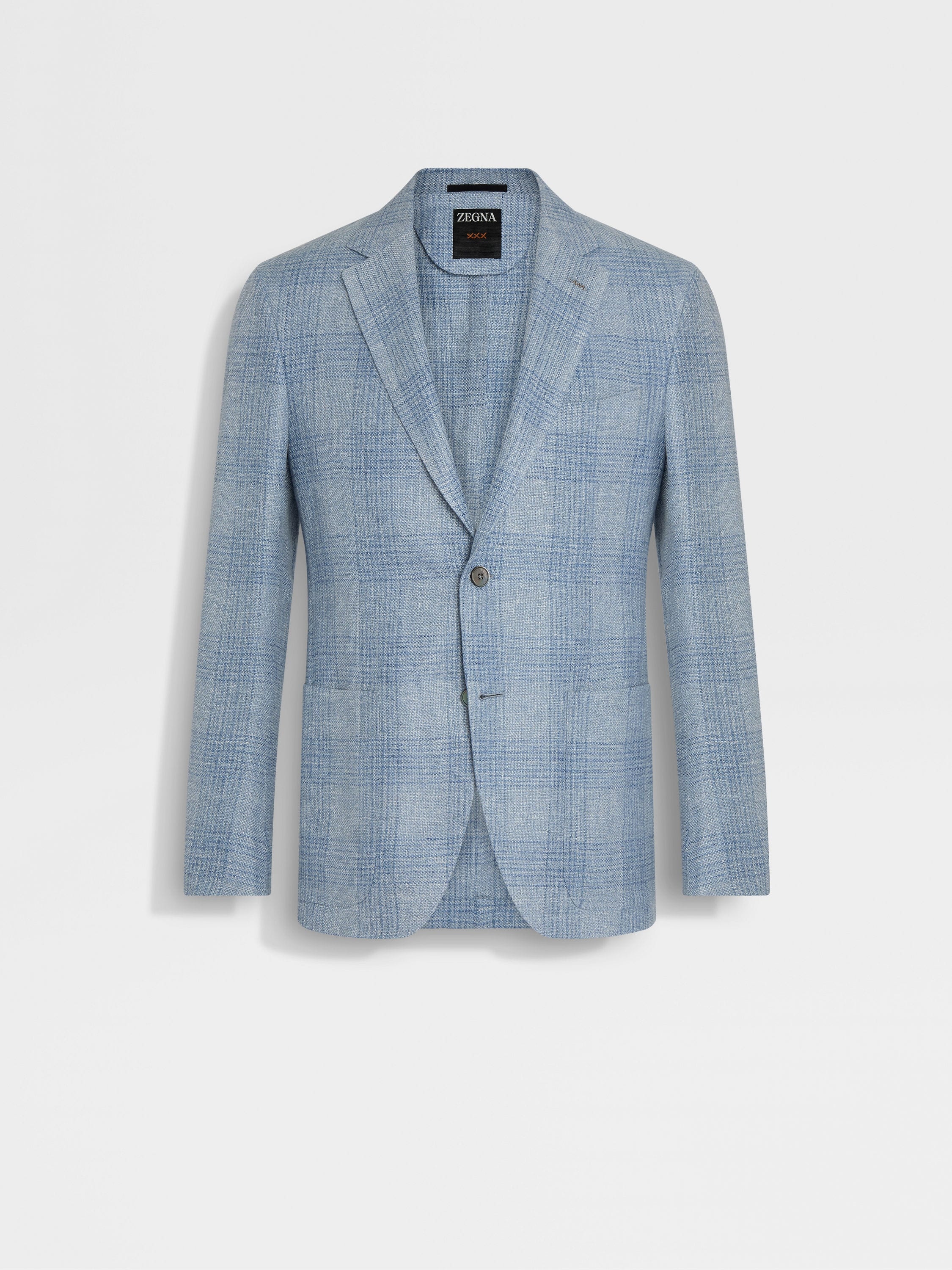 LIGHT BLUE AND BLUE CROSSOVER LINEN WOOL AND SILK JACKET - 1