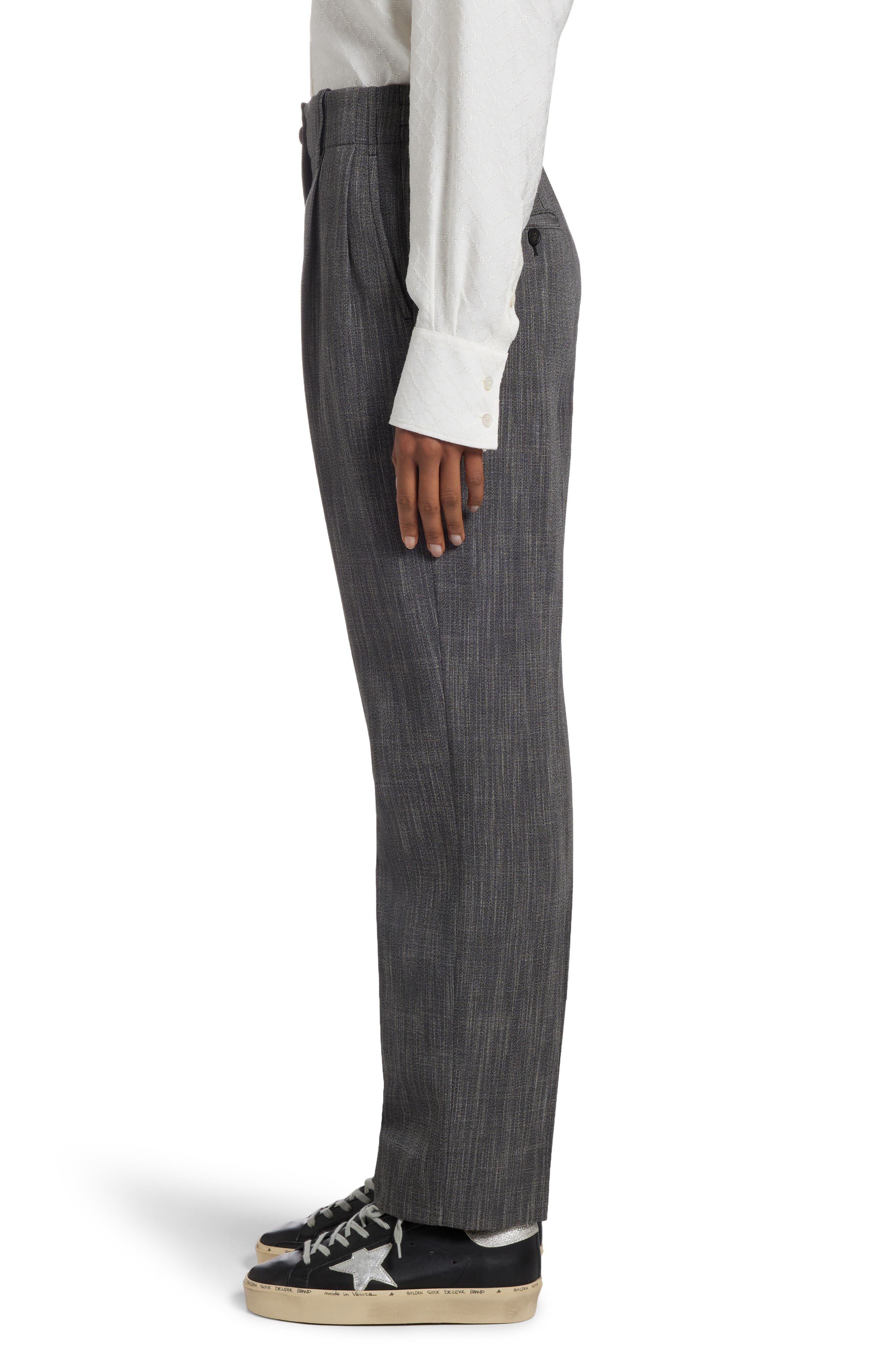 Golden Goose Mélange Tapered Virgin Wool Blend Trousers in Grey/White at Nordstrom - 4