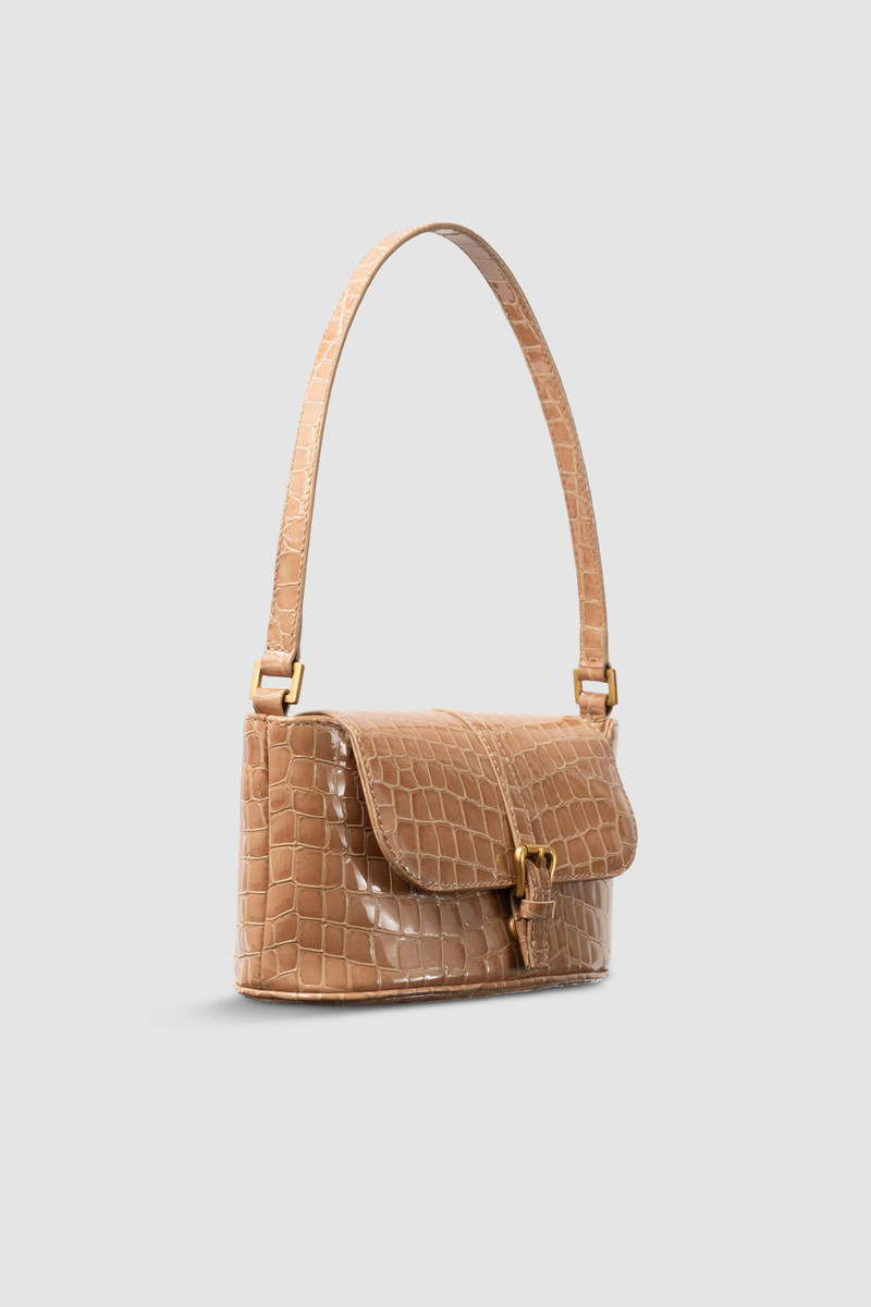 BY FAR Miranda Baguette Light Tan Croco Embossed Leather Shoulder Bag outlook