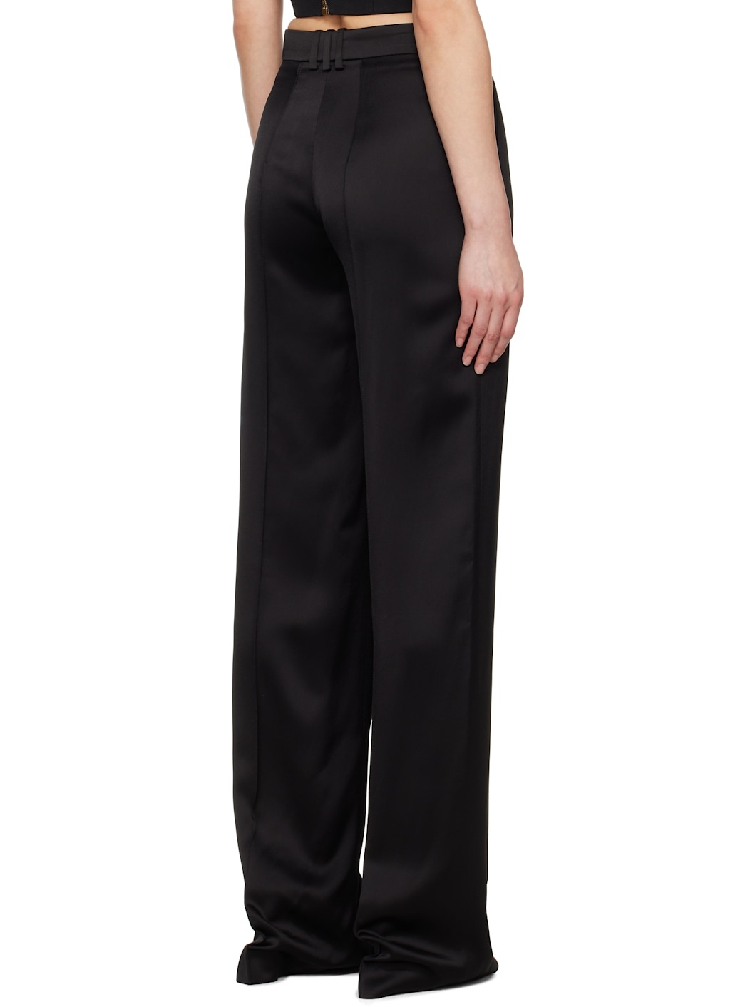Black Tailored Satin Straight Trousers - 3