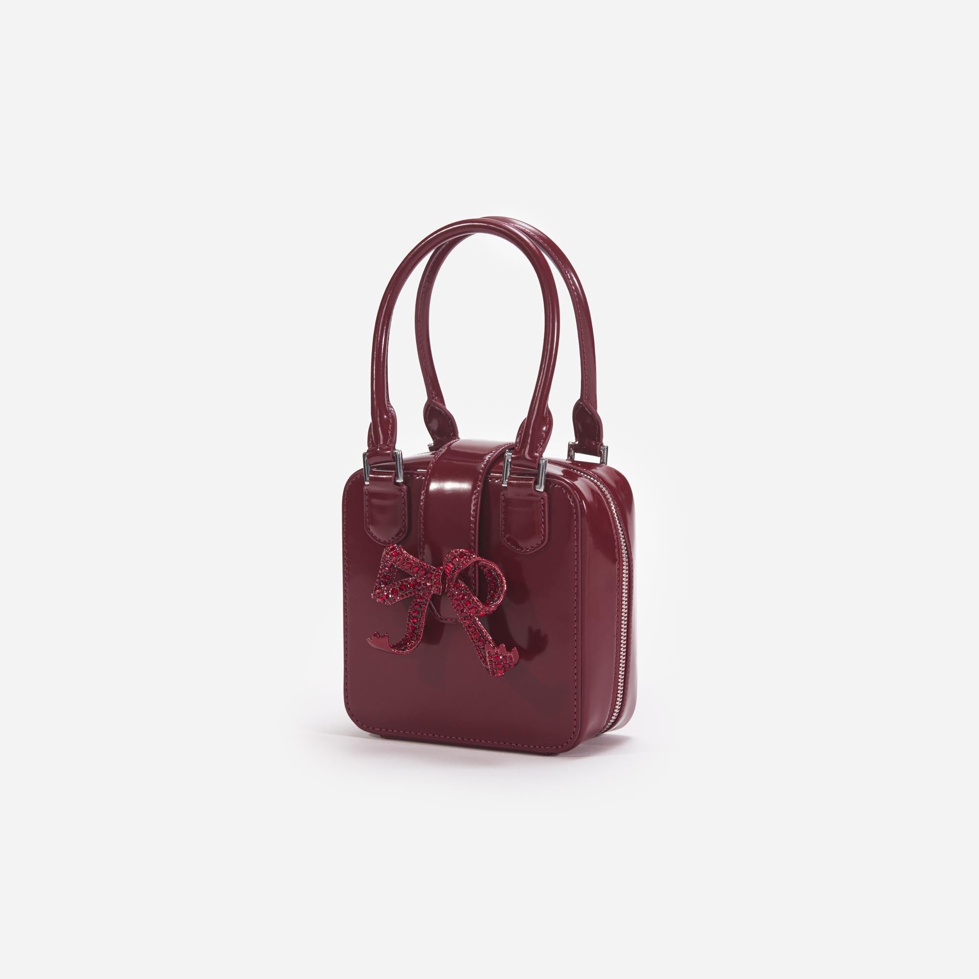 Burgundy Leather Square Mini Tote Bag - 2