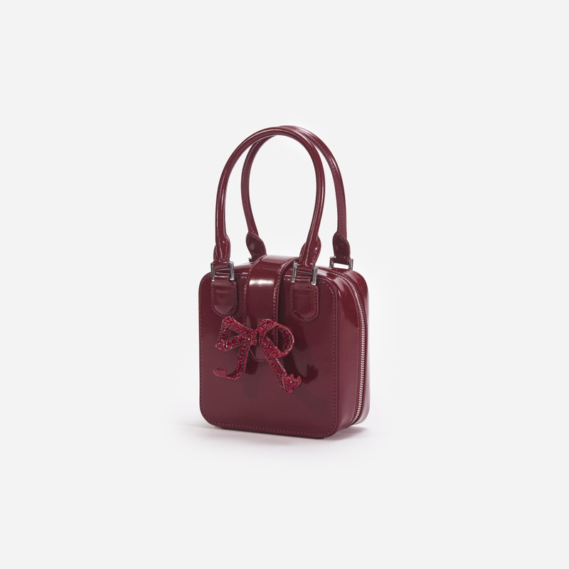 Burgundy Leather Square Mini Tote Bag 2
