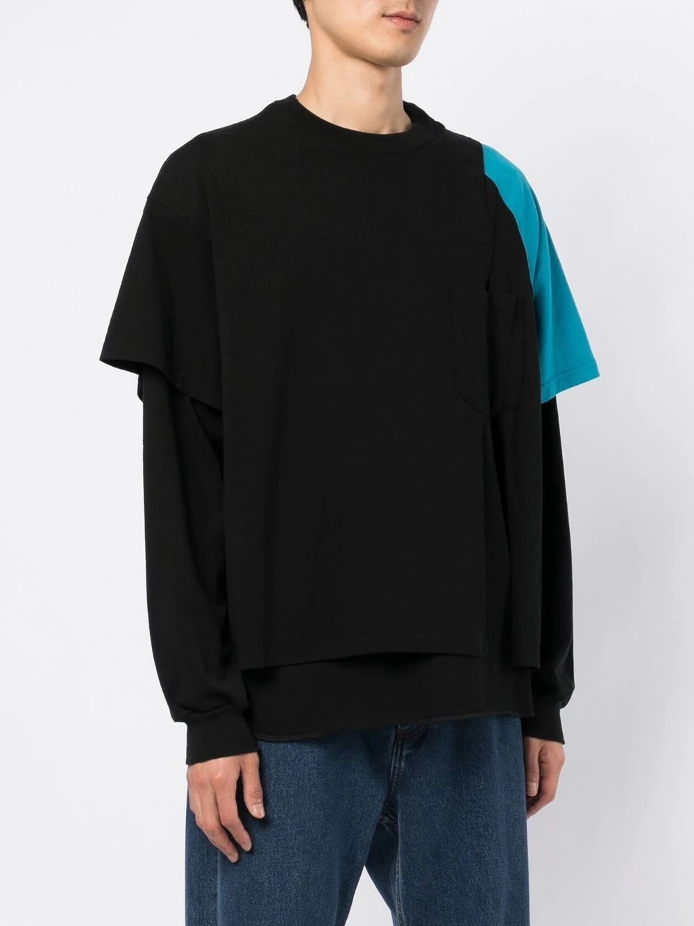 layered  contrast-sleeve T-shirt - 3