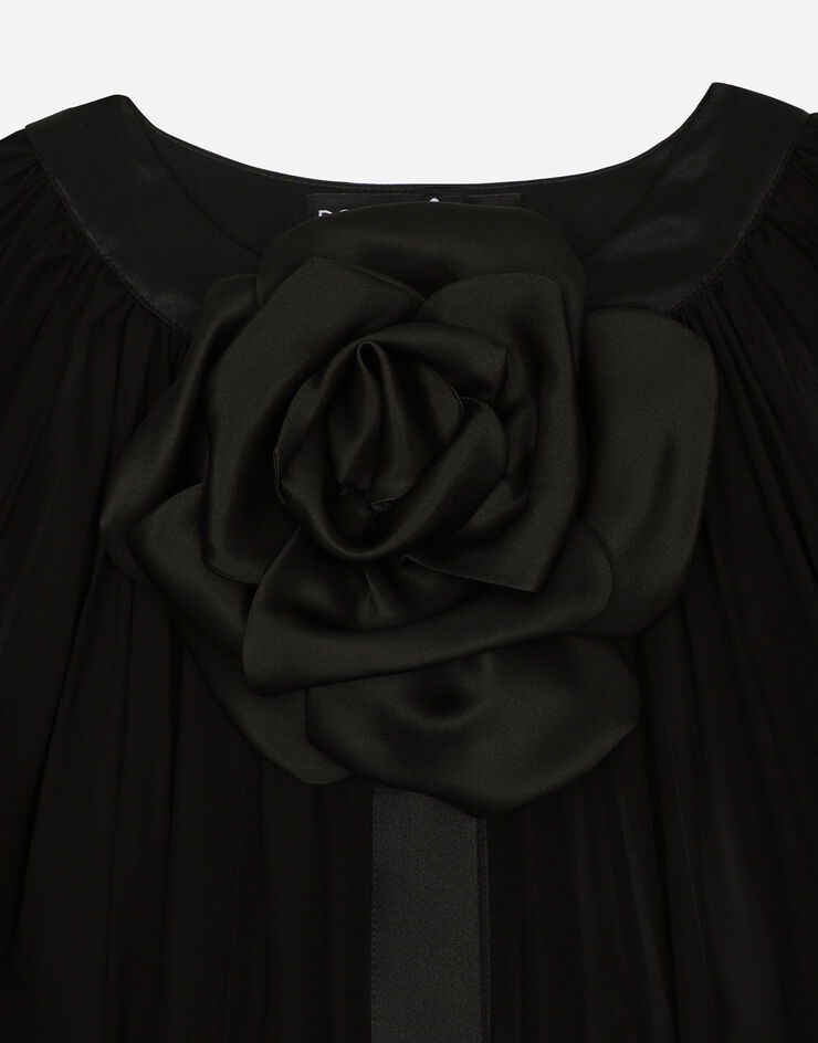 Silk chiffon cape with flower appliqué - 8