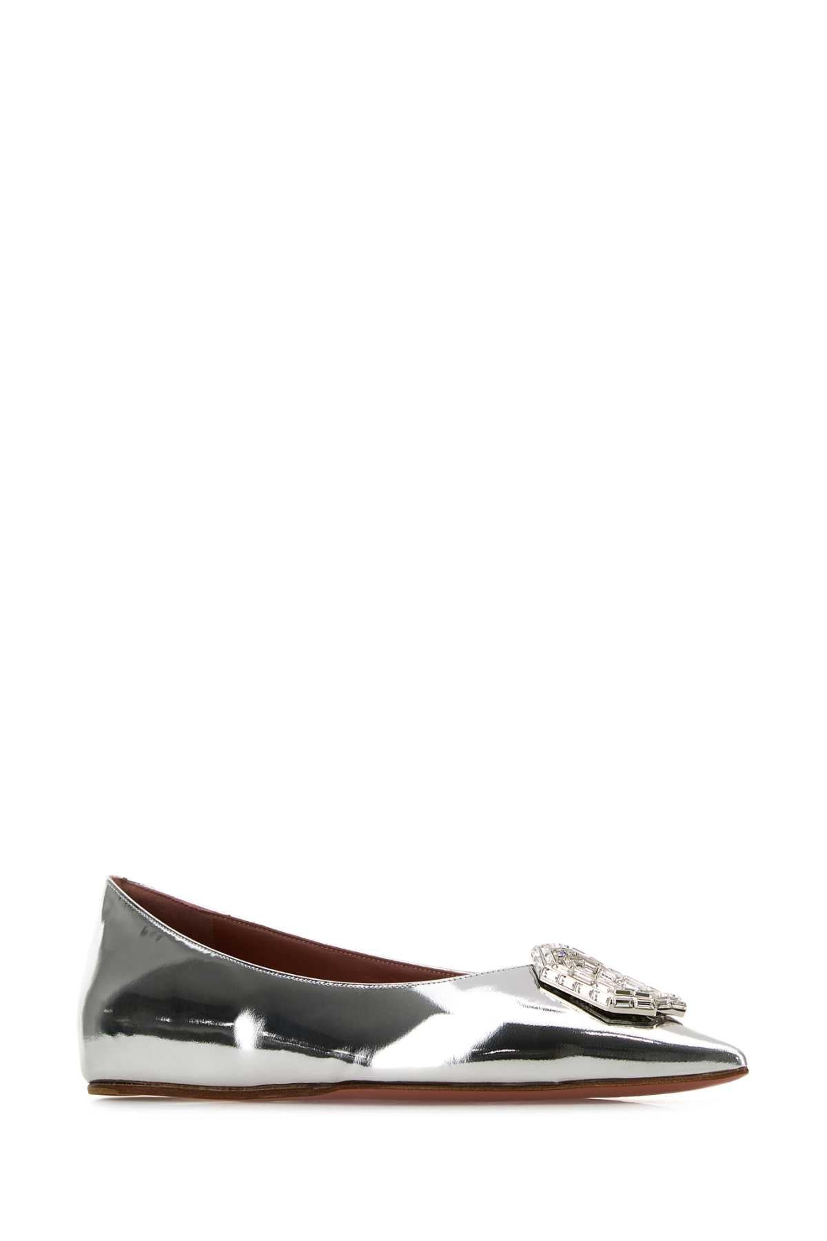 Amina Muaddi Women Silver Leather Camelia Ballerinas - 2