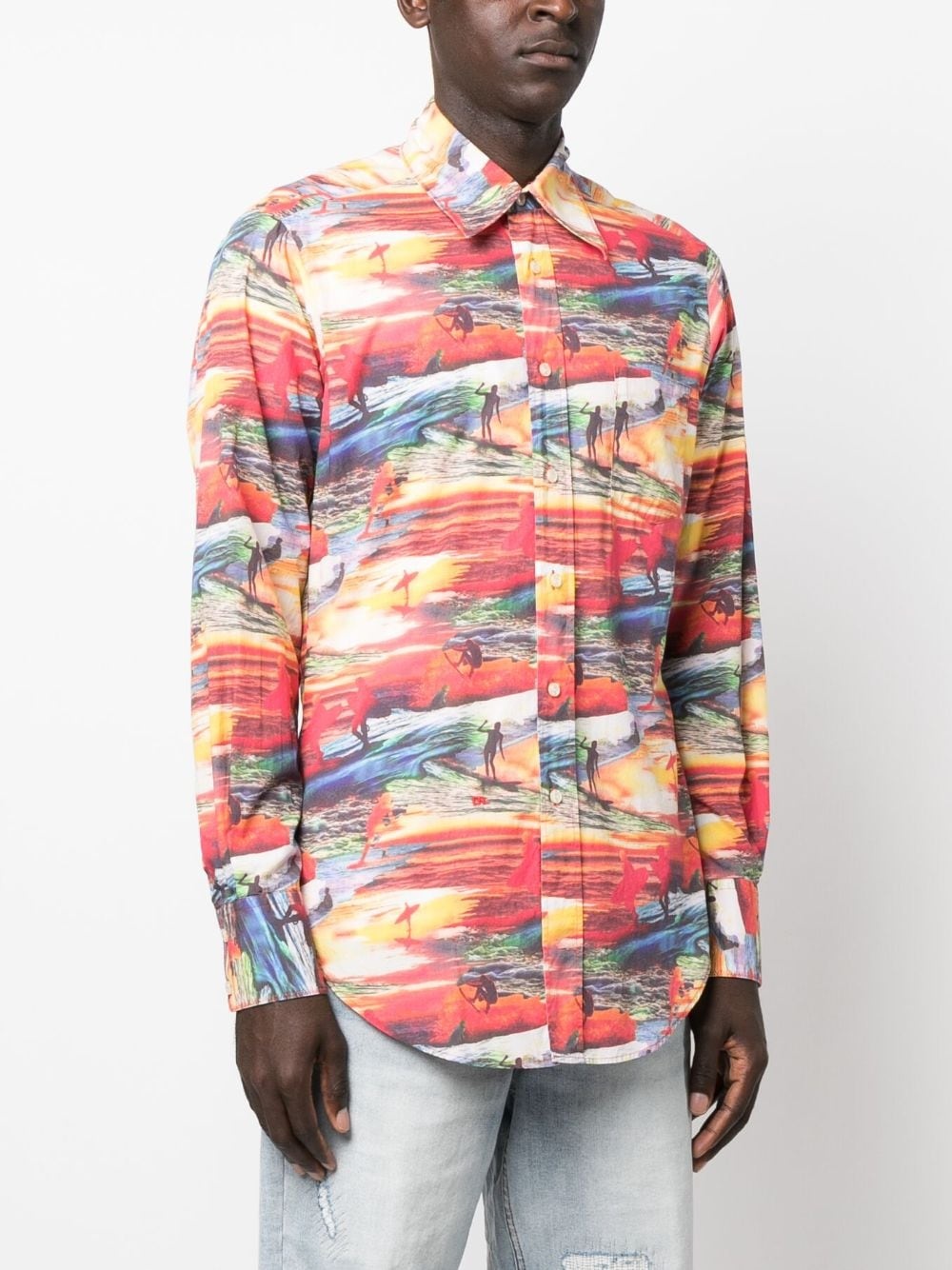 Sunset-print cotton shirt - 3