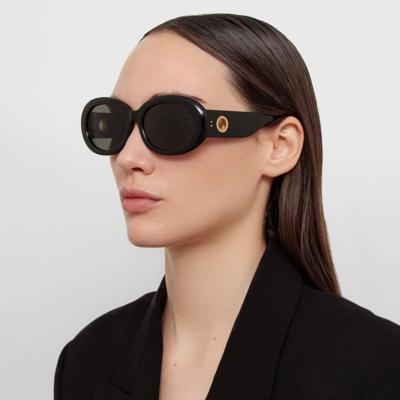 LINDA FARROW LINA OVAL SUNGLASSES IN BLACK outlook