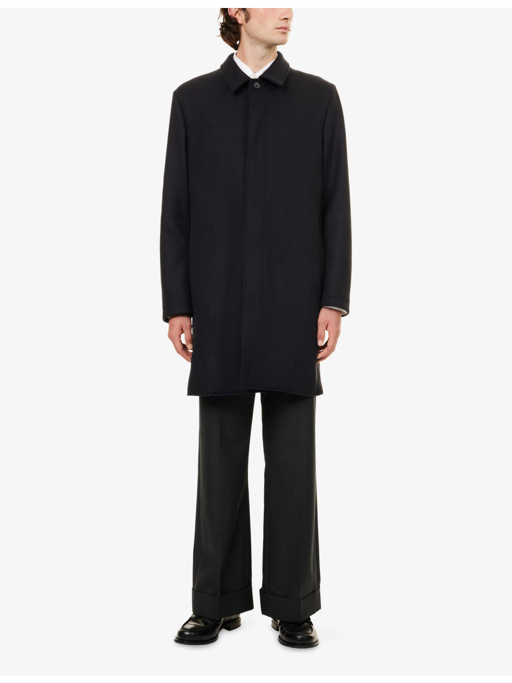 Boiled Pointed-Collar Wool Blend Coat - 3