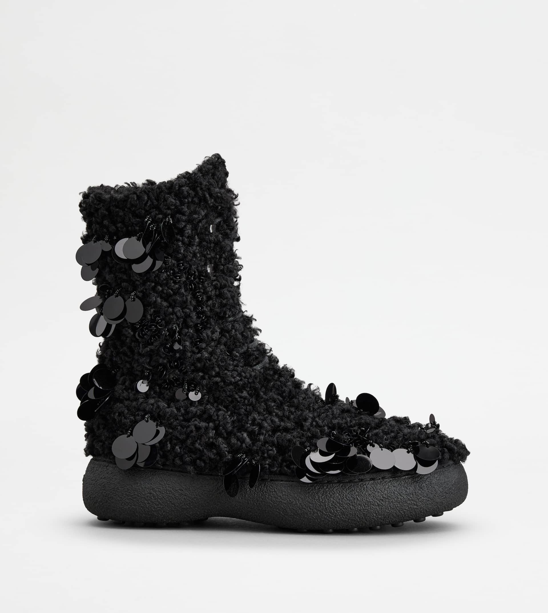TOD'S W. G. LACE-UP ANKLE BOOTS IN FAUX FUR - BLACK - 1