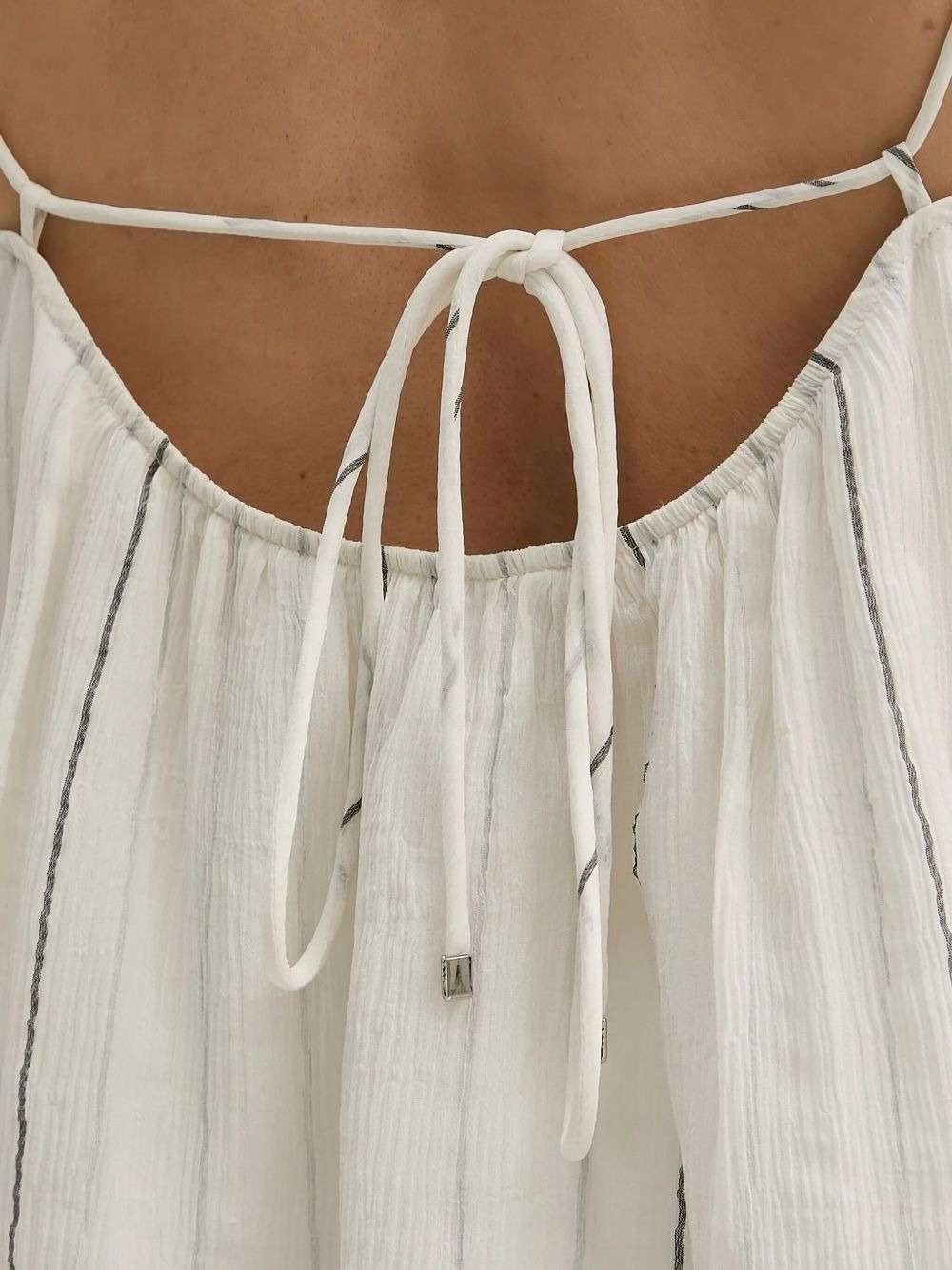 tie-back horizontal-stripes blouse - 3