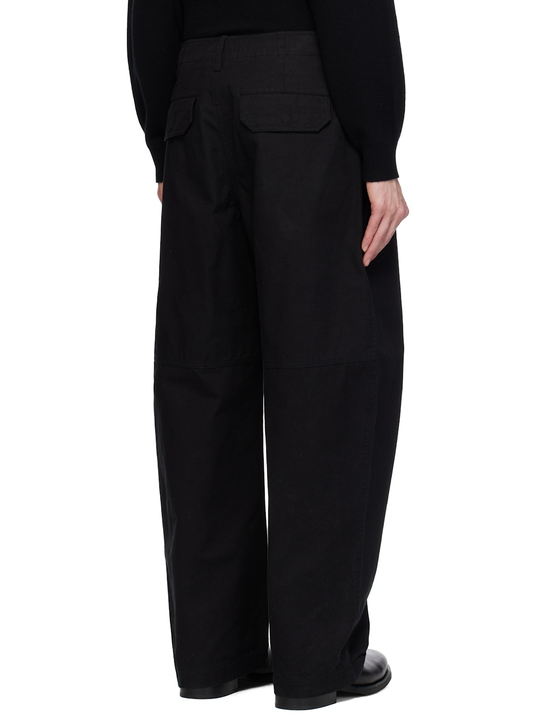 Black Curved Two Tuck Cotton Trousers - 3