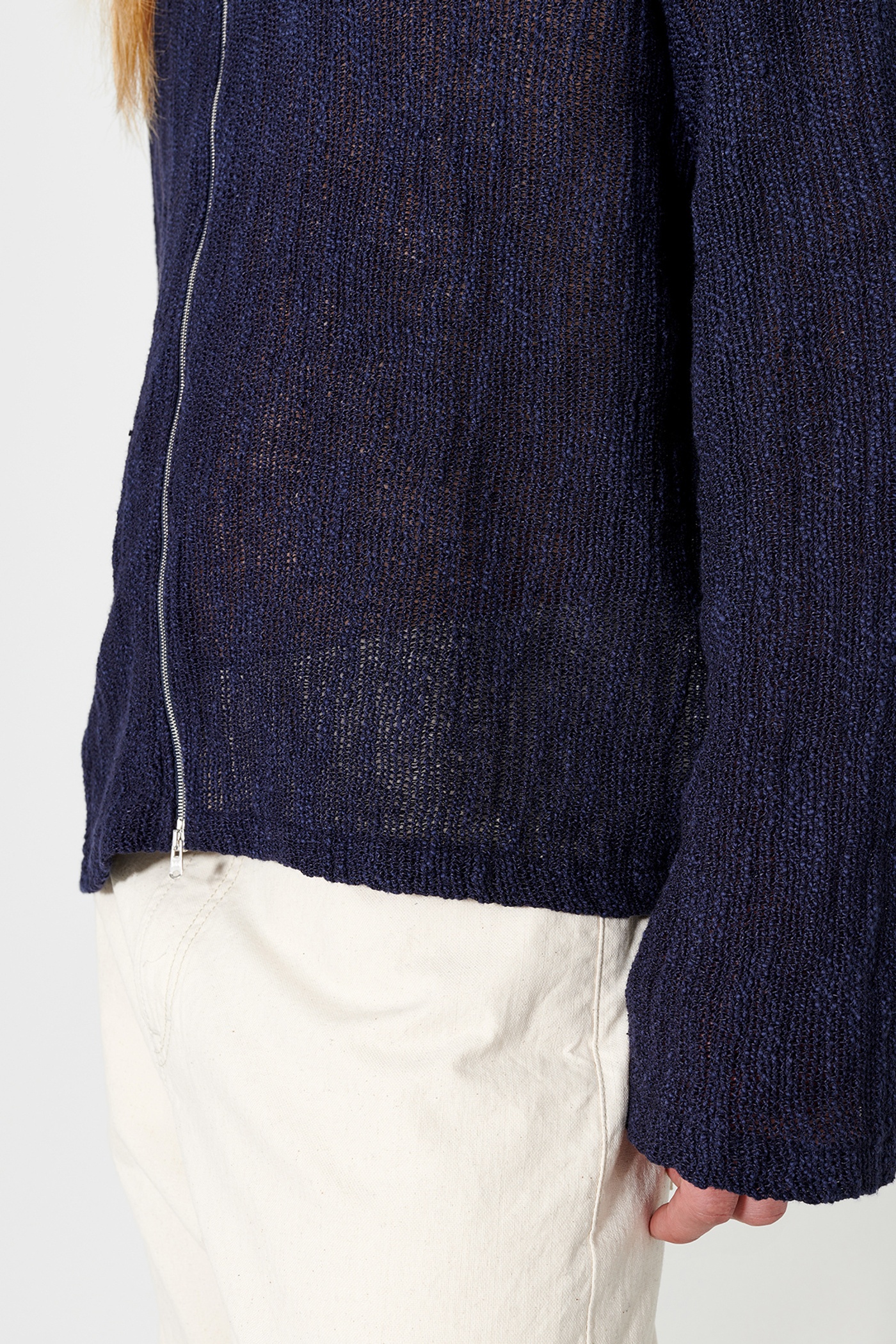 Shrunken Full Zip Polo Navy Yawning Linen - 4