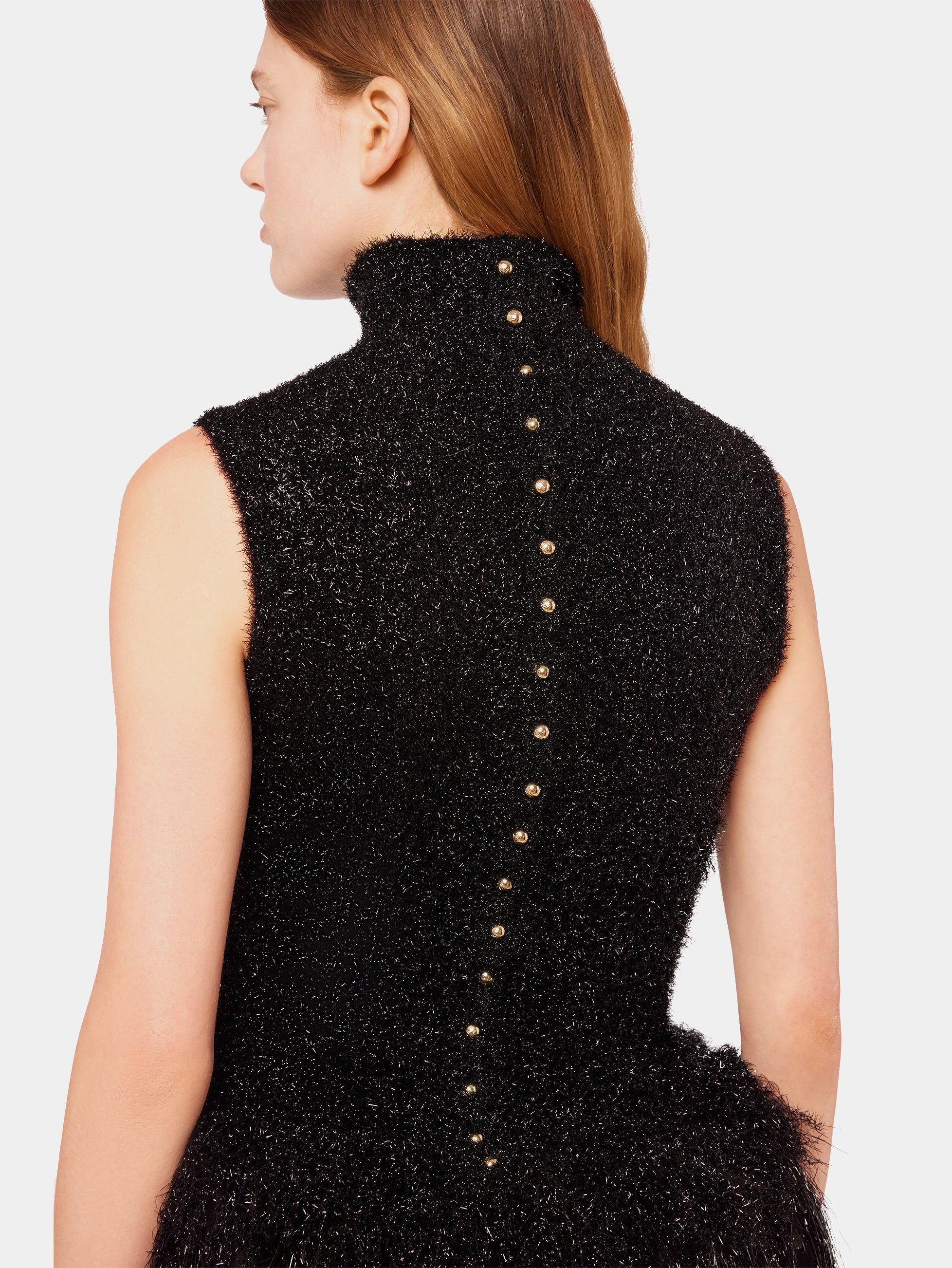 CROPPED BLACK CARDIGAN WITH GOLD BUTTONS - 5