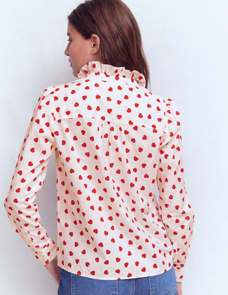 Isabel Ruffle Cotton Shirt-Ivory, Heart Confetti 4