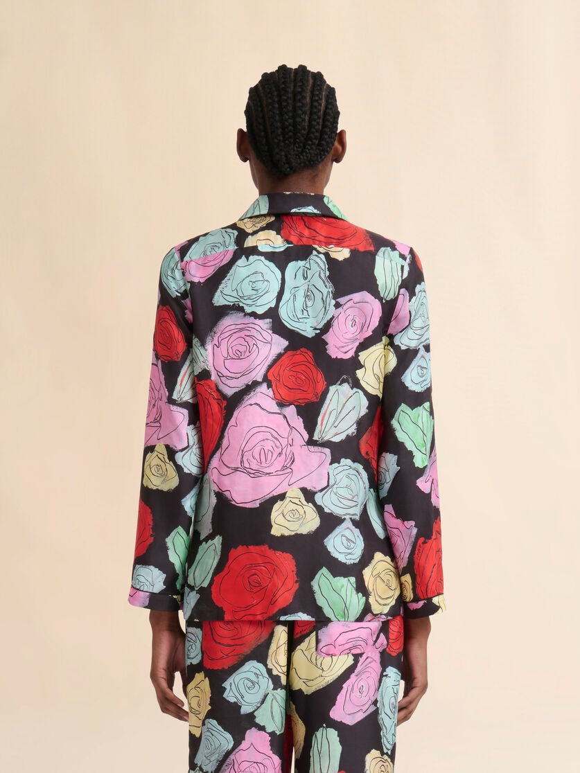 BLACK SILK PYJAMA SHIRT WITH ORION PRINT - 3